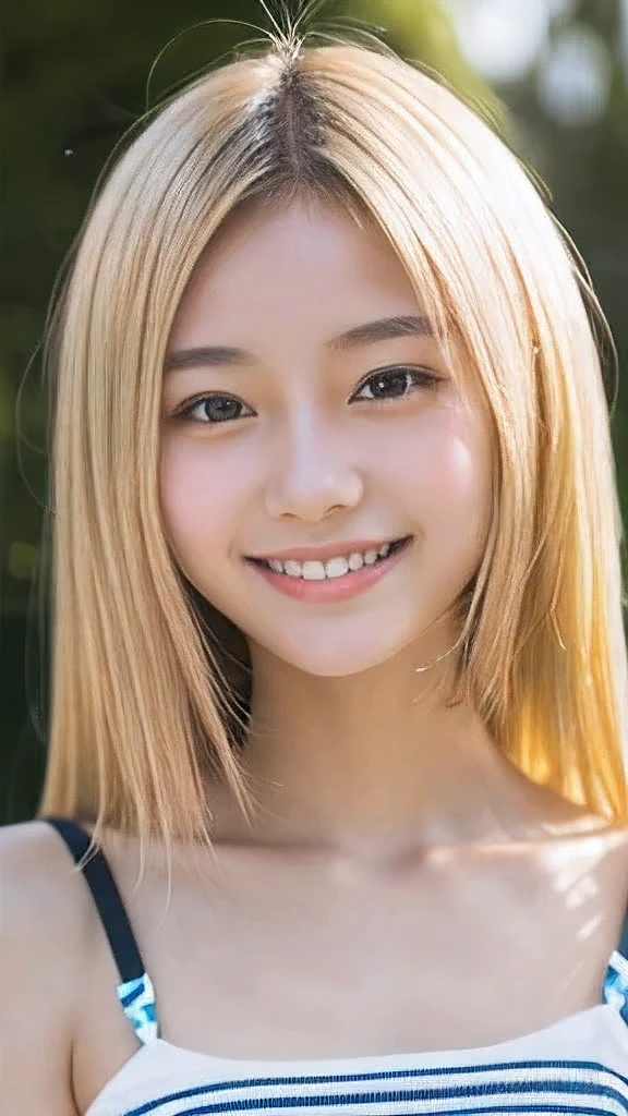 Japanese、18-year-old、Very slim、((Smiling))、Blonde