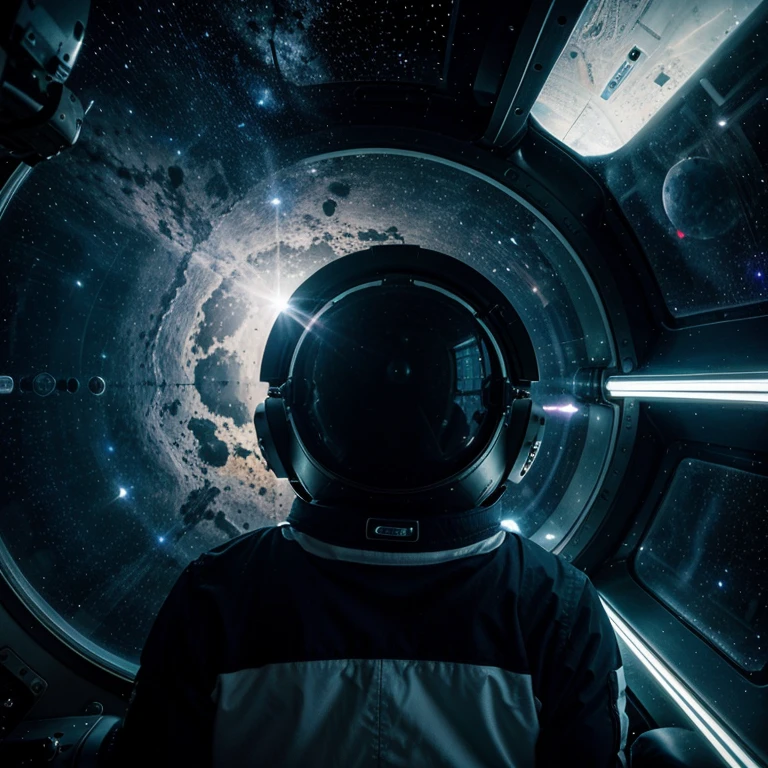 Outer space seen from the window of a spaceship