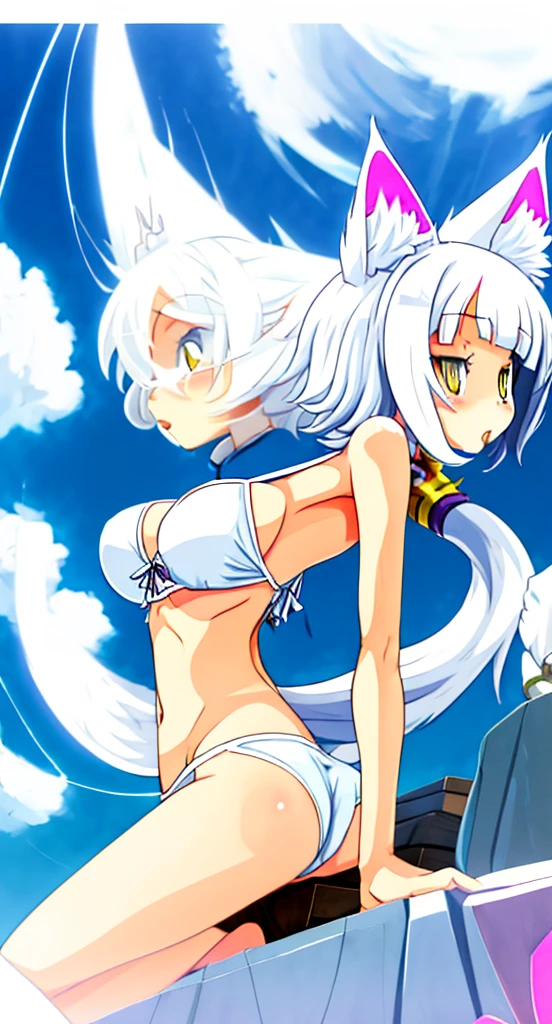 anime girl with cat ears and tail in a white bikini, neferpitou, holo is a wolf girl, anime catgirl, white cat girl, cute anime catgirl, seductive anime girl, beautiful anime catgirl, white - haired fox, holo if a wolf girl, wolf ears, attractive cat girl, nyaruko-san, anime moe artstyle