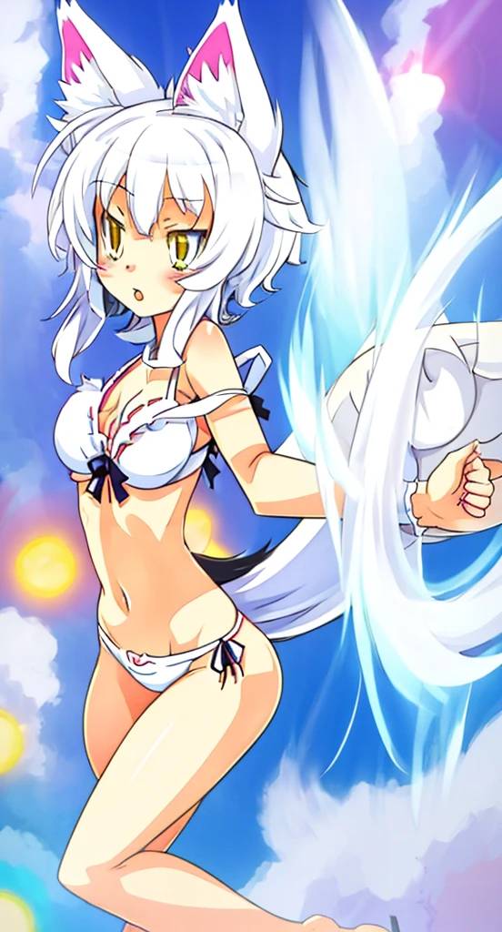 anime girl with cat ears and tail in a white bikini, neferpitou, holo is a wolf girl, anime catgirl, white cat girl, cute anime catgirl, seductive anime girl, beautiful anime catgirl, white - haired fox, holo if a wolf girl, wolf ears, attractive cat girl, nyaruko-san, anime moe artstyle