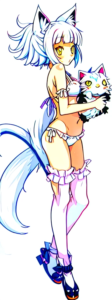 anime girl with cat ears and tail in a white bikini, neferpitou, holo is a wolf girl, anime catgirl, white cat girl, cute anime catgirl, seductive anime girl, beautiful anime catgirl, white - haired fox, holo if a wolf girl, wolf ears, attractive cat girl, nyaruko-san, anime moe artstyle