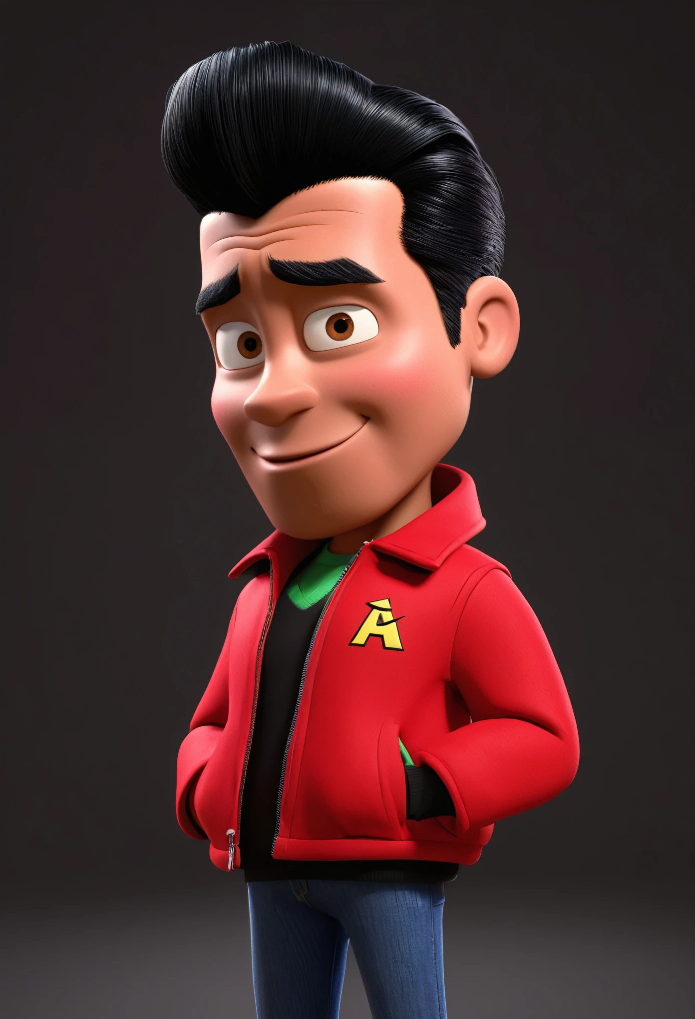 a close up of a personaje animado with a red jacket and black hair, depiction of Arnold Maya, animation character, renderizado em Arnold, personaje animado, render de pixar, Stylized character, Stylized 3D rendering, animation style rendering, Personaje 3D, Personaje 3D, renderizado em corona, Personaje 3D render, captura de pantalla de renderizado de dibujos animados, renderizado maxwell