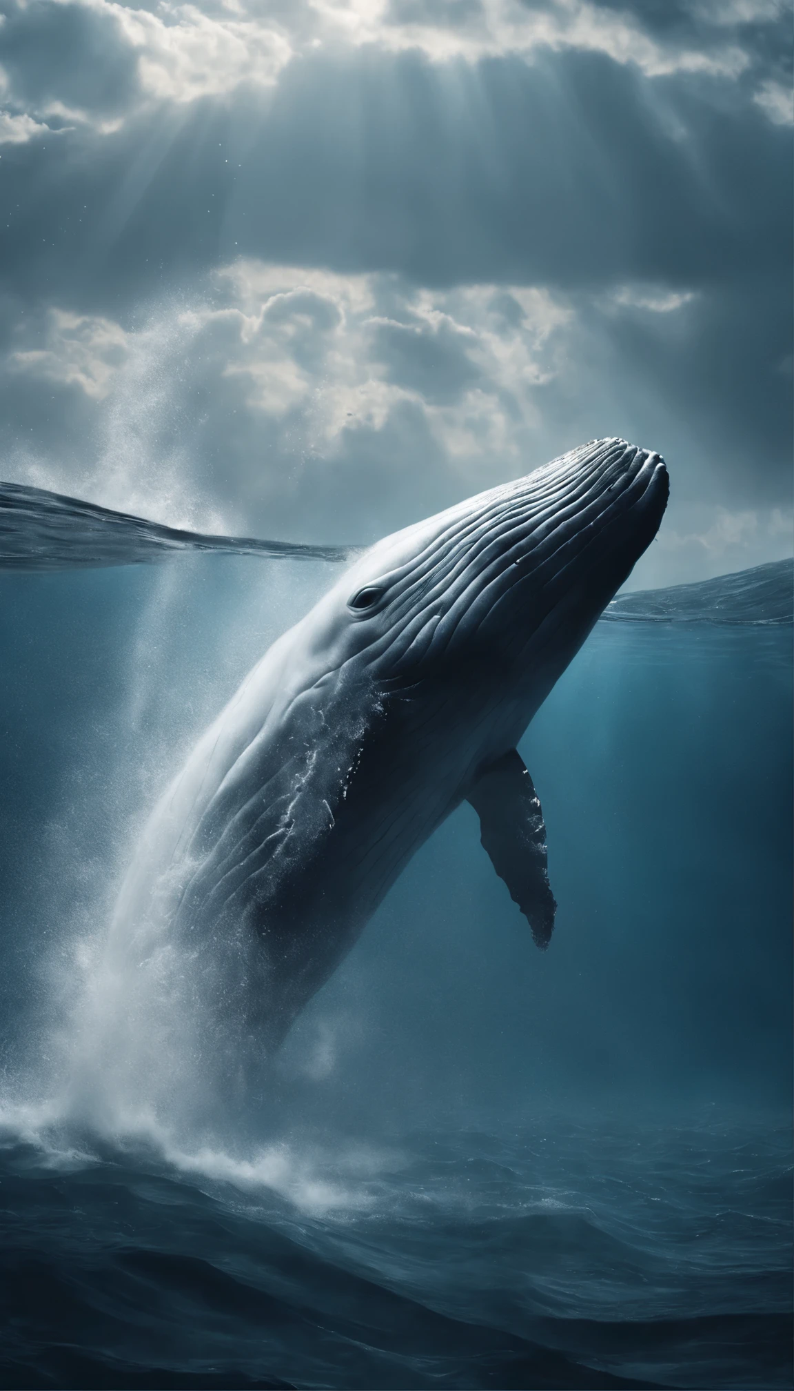 A high-definition image of a white whale jumping out of the crystal clear ocean.,The powerful image of Moby Dick。A giant body shining with smooth white skin、Erupting from the calm waters, sparkling in the sunlight。Hurloo, the gentle giant lands with a monumental splash.、They danced and scattered, creating ripples in the sunlit sea.、Enhance the atmosphere of dynamic, larger-than-life scenes。Witness the beauty and majesty of whales in high resolution、Capture every detail vividly and enjoy。