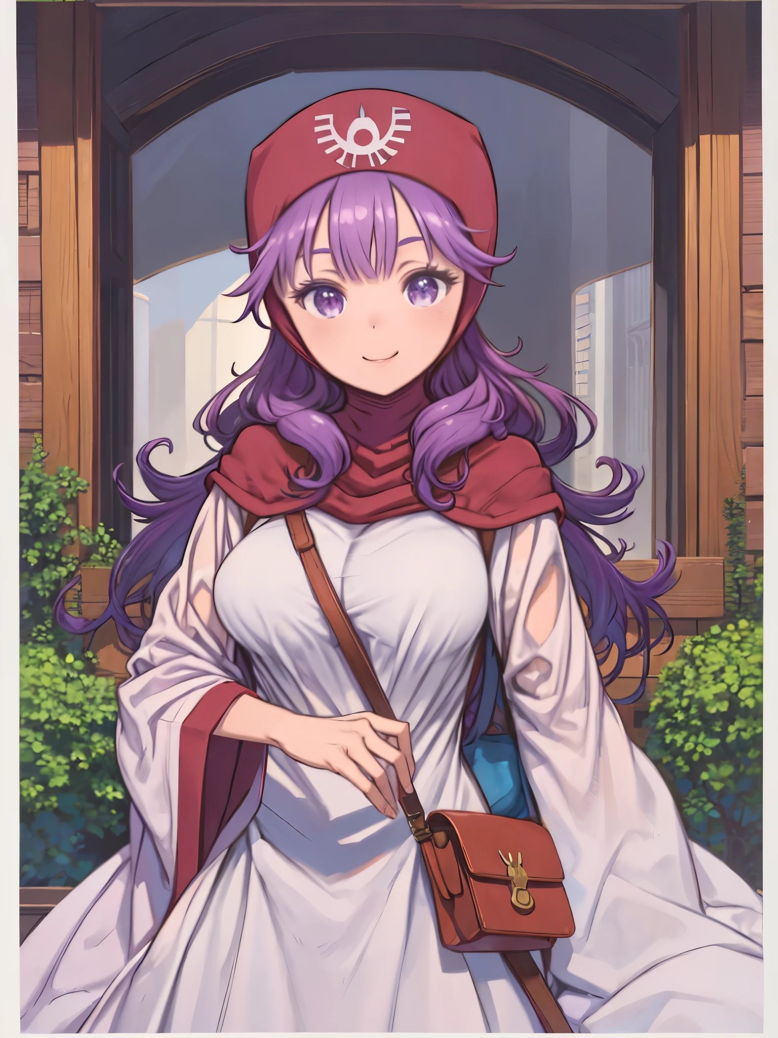 masterpiece、highest quality、High resolution、Very detailed、woman、cute、Smiling、(dqPOM、red hood, purple hair, robe、purple hood, blonde hair, robe、Big Breasts)、