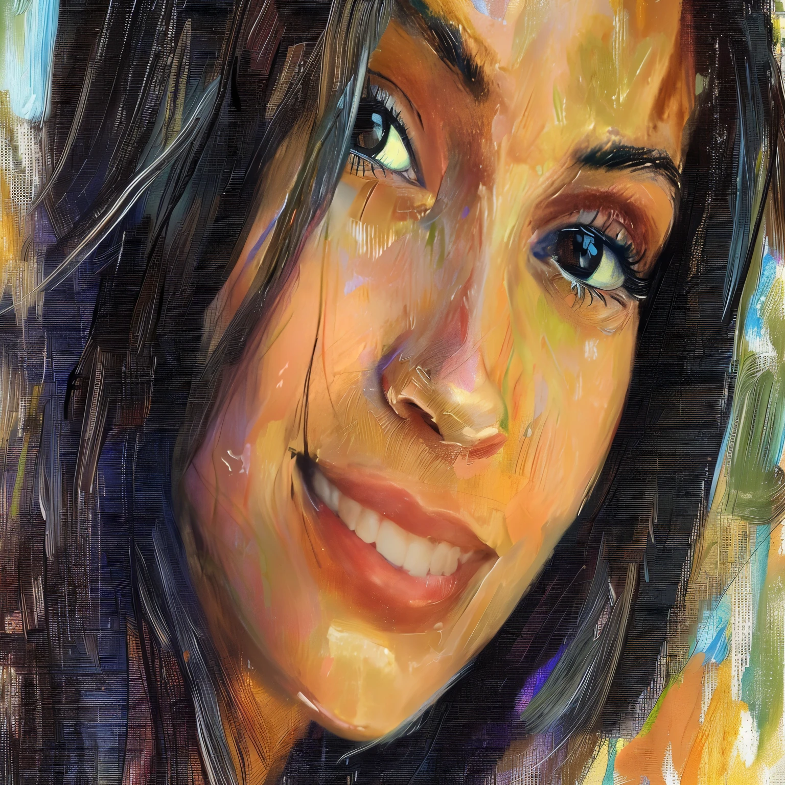 smile, painting of a woman with a smile on her face, closeup painted portrait, painted with oil, detailed oil paint, beautiful portrait oil painting, portrait painting, medium close up portrait, detailed oil painting portrait, oil painting style, fine art portrait painting, side centered painted portrait, oil paint style, oil painted, close up face portrait, portrait oil painting