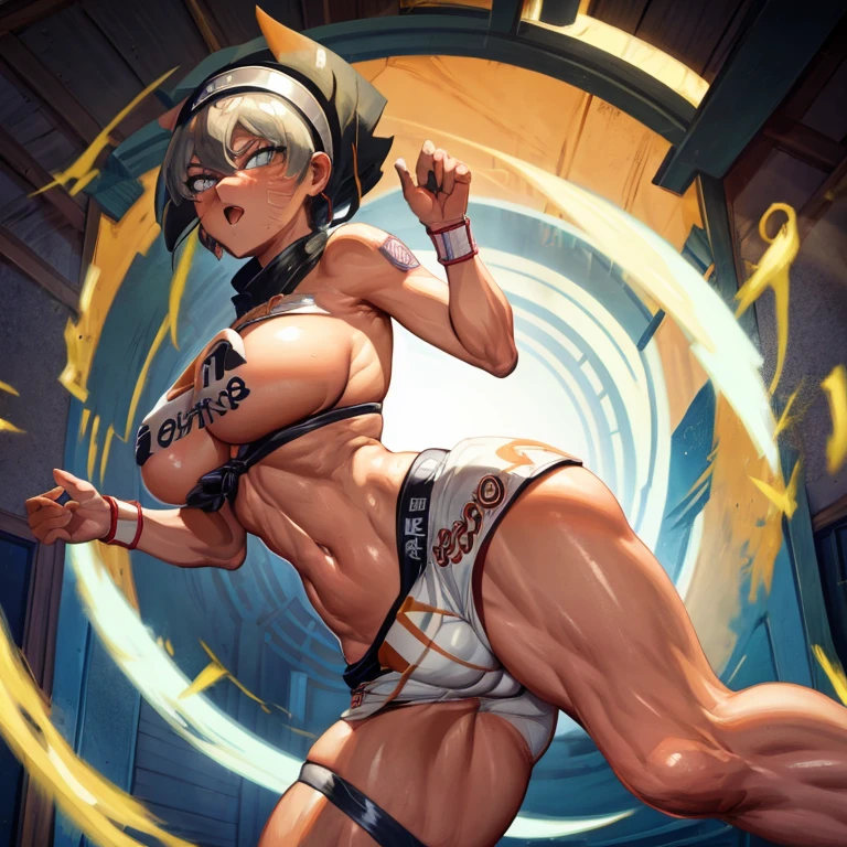 naruto breeding with a monster, busty tits bikini, fully clothed, no nudity, huge tits, no aerole, clothed cowgirl, extremely large tits, (masterpiece, best quality:1.2), (giving birth 1:1) extremely detailed, lifting up legs pose, giving birth, ((trembling climax))