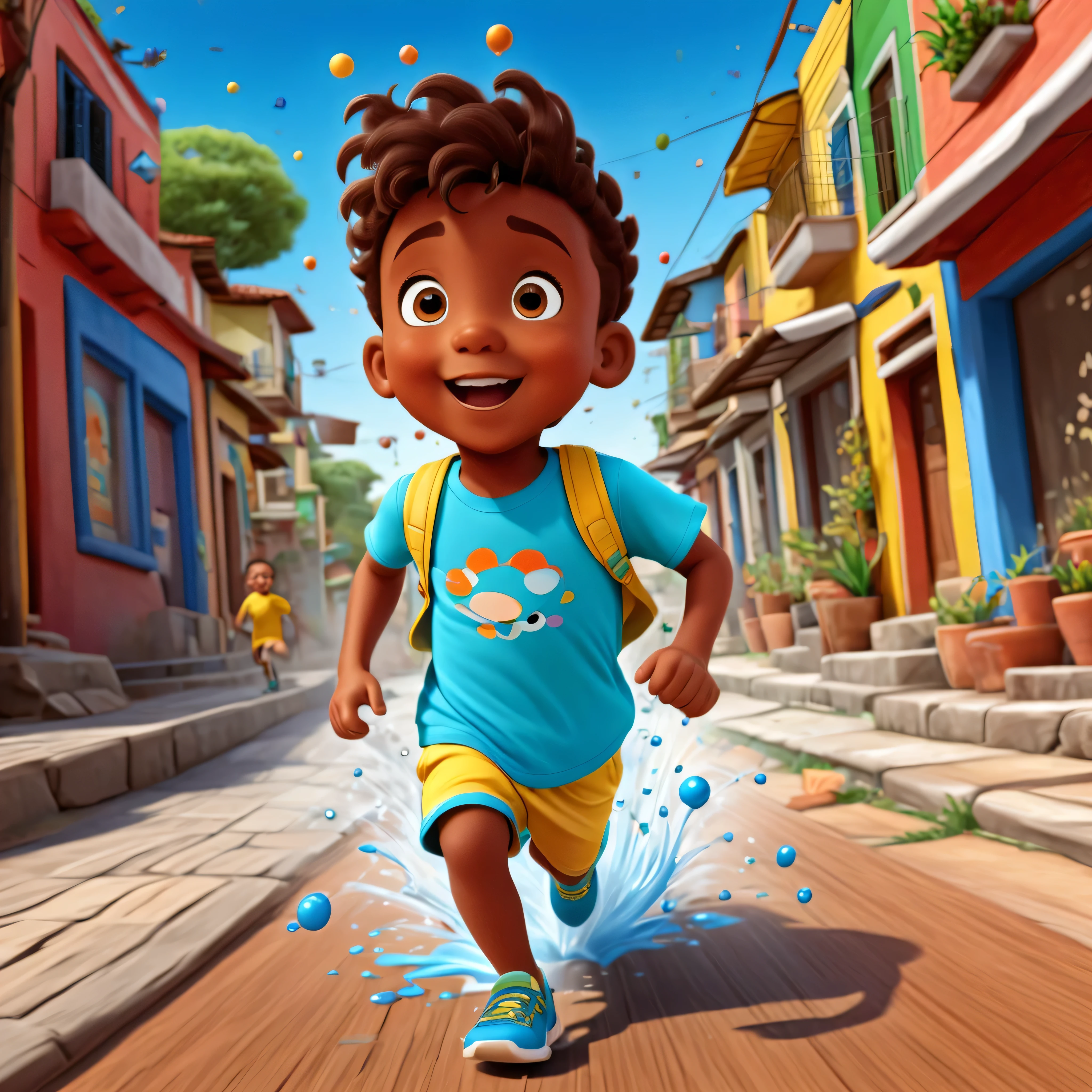 (mejor calidad,high resolution),Boy running,brown skin boy,dibujos animados,playful,happy expression,hermoso,toddler,Energy Movement,rizos que rebotan,dynamic background,paleta colorida,Ambiente animado,lineas suaves,comic style,ojos expresivos,carrera de rebote,dibujos animadosish details,personalidad alegre,action packed,escena caprichosa,playful mischief,endless fun,Wild Imagination,bubbling energy,carefree spirit,chico aventurero,despreocupado,Maravilla de la infancia,risa inocente,vivid colors,dibujos animadosish charm,feeling of liveliness,Ambiente alegre,viaje encantador,bebe piel negra