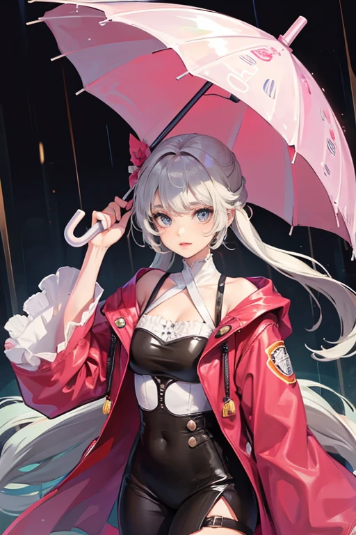 1lady,solo,cute,rainy,hold a umbrella
