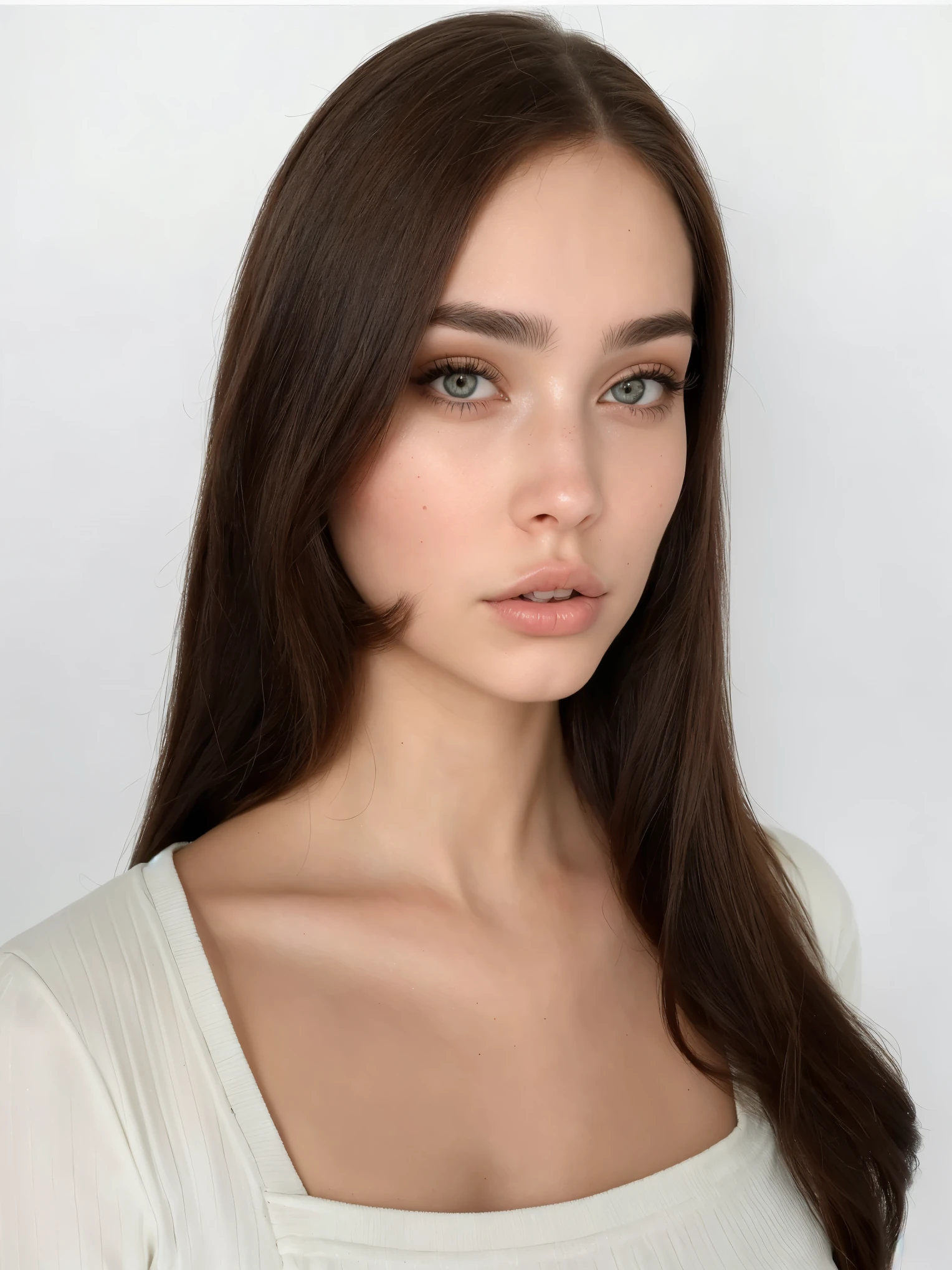 un primer plano de una mujer con el pelo largo y una camisa blanca, anna nikonova aka new milkmaid, anastasia ovchinnikova, dilraba dilmurat, Angelina Stroganova, Retrato de Sophie Mudd, Victoria Gavrilenko, Julia Gorokhova, yelena belova, preciosa cara delicada, cara extremadamente hermosa, hermoso rostro delicado