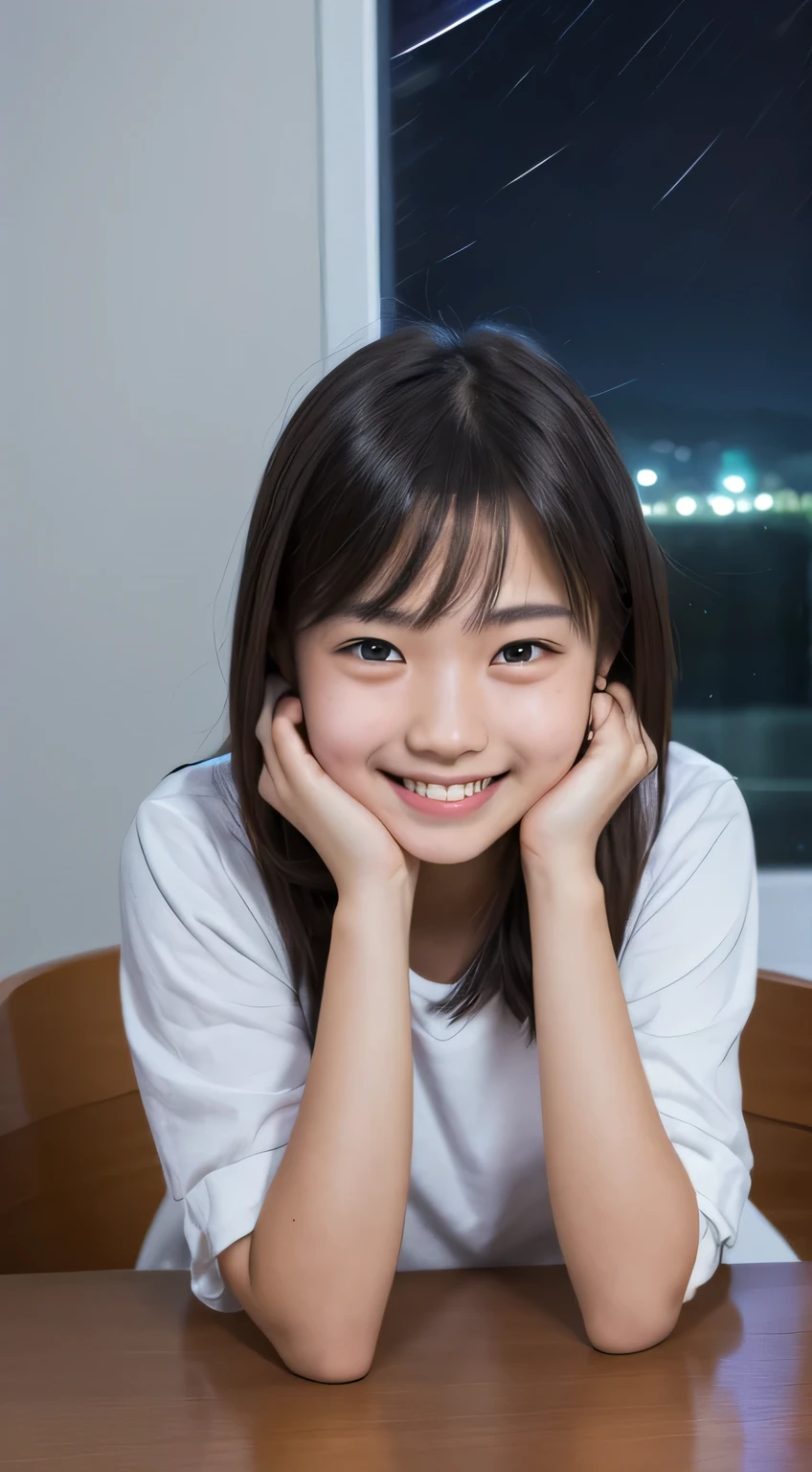 Tabletop, highest quality, 8k, 15-year-old student, Teen, RAW Photos, Absurd, Award-winning portrait, smile, alone, (night:1.8), Idol&#39;s face, Violet, Delicate girl, Upper Body, Digital SLR, View your viewers, Frank, Sophisticated,Thin arms, Professional Lighting, Film Grain, chromatic aberration, (Eyes and facial details:1.0), (Bokeh:1.1) , Hanfu , Close your mouth