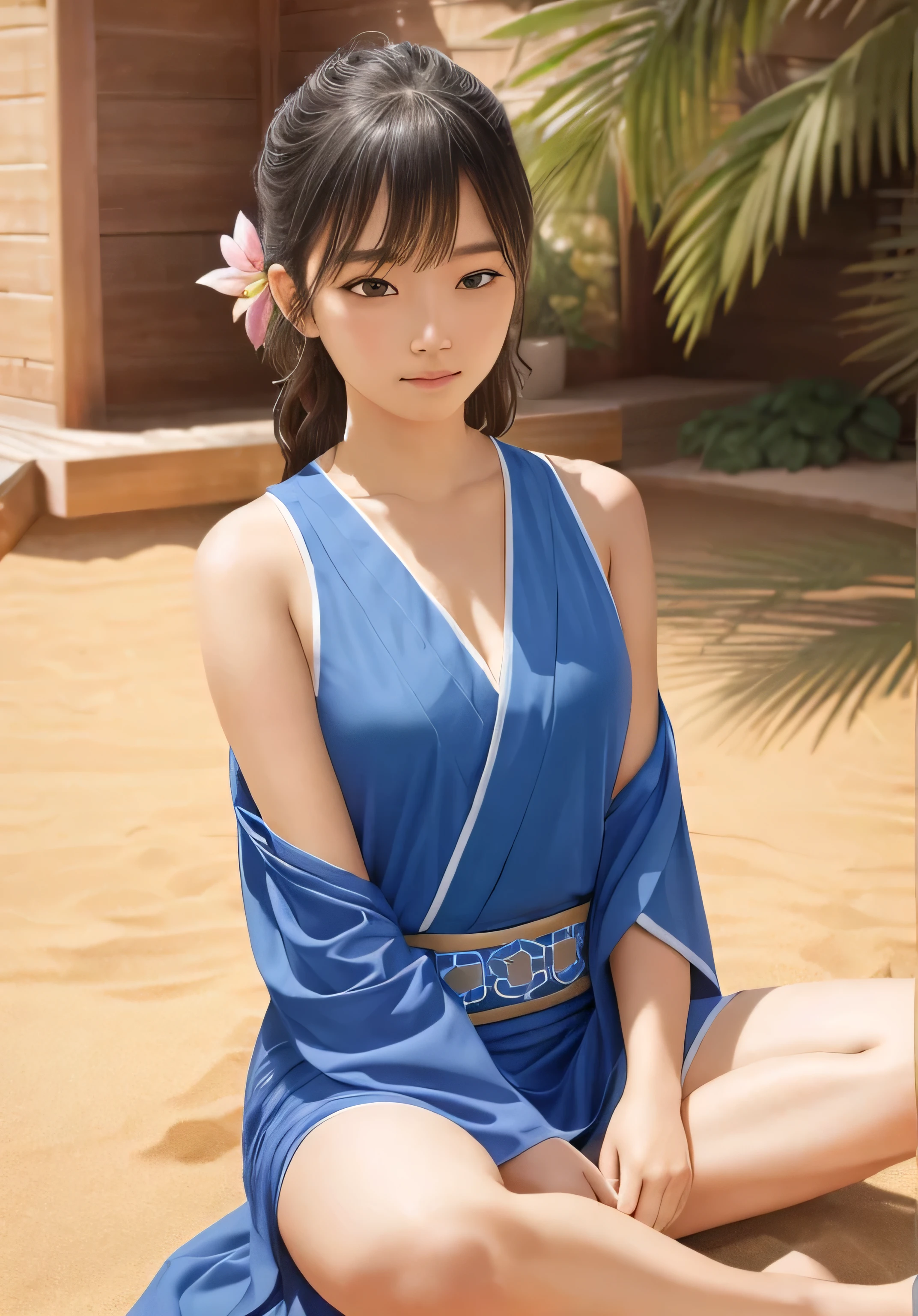 (Jedi Meditation:1.3), Calm photo,One girl, Jedi Master in deep meditation, Jedi Costume, sit cross-legged, (Desert Oasis:1.1), Blooming desert flower々Surrounded by, In tune with the Force, Spiritual Retreat, Transcendental Silence, Desert Enlightenment, Absurd, High resolution, Ultra-detailed illustrations, Highly detailed face, RAW Photos, Film Grain, Skin pores, Trending on deviantart