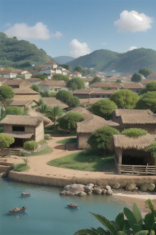 obra de arte, melhor qualidade, a boldo plant highlighted with a caiçara village in the background