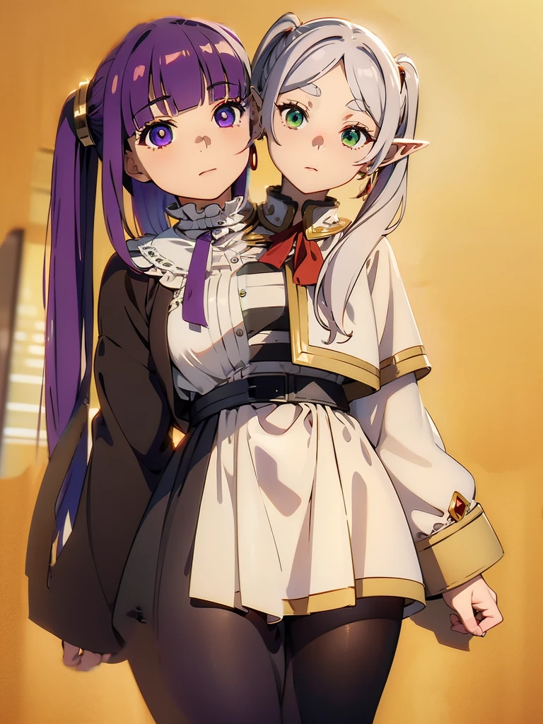 è²ä1/4¦,1girl,solo,purple hair,long hair,purple eyes,blunt bangs,sidelocks,half updo,bright pupils, hair ornament,frilled collar,black robe,white dress,center frills,buttons,wide sleeves,long sleeves,curvy,cowboy shot,, Exquisite visuals, high-definition,masterpiece,best quality,, 20yo,Young female,Beautiful Finger,Beautiful long legs,Beautiful body,Beautiful Nose,Beautiful character design, perfect eyes, perfect face,expressive eyes, looking at viewer, official art,extremely detailed CG unity 8k wallpaper, perfect lighting,Colorful, Bright_Front_face_Lighting,shiny skin, (masterpiece:1.0),(best_quality:1.0), ultra high res,4K,ultra-detailed, photography, 8K, HDR, highres, absurdres:1.2, Kodak portra 400, film grain, blurry background, bokeh:1.2, lens flare, (vibrant_color:1.2), (beautiful_face:1.5),(narrow_waist), ,NSFW,