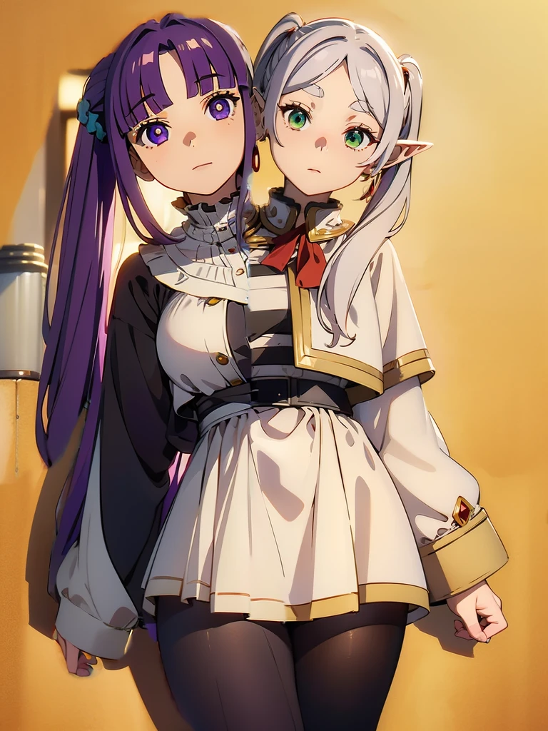 è²ä1/4¦,1girl,solo,purple hair,long hair,purple eyes,blunt bangs,sidelocks,half updo,bright pupils, hair ornament,frilled collar,black robe,white dress,center frills,buttons,wide sleeves,long sleeves,curvy,cowboy shot,, Exquisite visuals, high-definition,masterpiece,best quality,, 20yo,Young female,Beautiful Finger,Beautiful long legs,Beautiful body,Beautiful Nose,Beautiful character design, perfect eyes, perfect face,expressive eyes, looking at viewer, official art,extremely detailed CG unity 8k wallpaper, perfect lighting,Colorful, Bright_Front_face_Lighting,shiny skin, (masterpiece:1.0),(best_quality:1.0), ultra high res,4K,ultra-detailed, photography, 8K, HDR, highres, absurdres:1.2, Kodak portra 400, film grain, blurry background, bokeh:1.2, lens flare, (vibrant_color:1.2), (beautiful_face:1.5),(narrow_waist), ,NSFW,