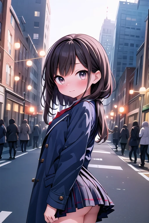 (masterpiece, Ultra-high resolution, highest quality:1.1), (Flat Color), One girl, alone, Teen,A woman with short brown hair.Slightly chubby,The breasts are small,The butt is small,Brown eyes, (Depth of written boundary:1.2), (night), (Long coat), Downtown, (Street lights:1.1), (Great lighting), View your viewers, Black Hair, Long Hair, [smile], (Mouth closed)
