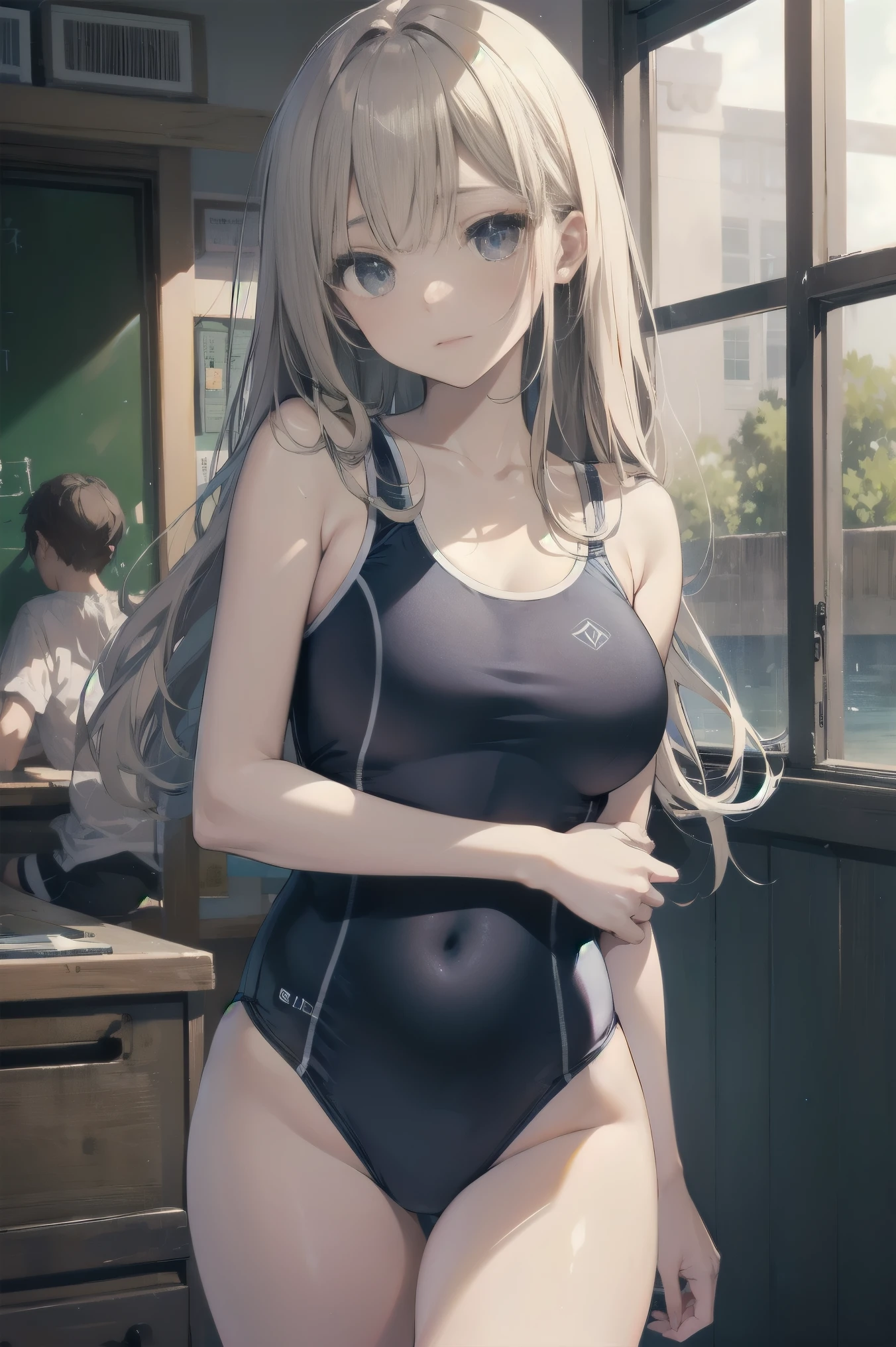 high quality、最high quality、Complete limbs、Ultra-high resolution、Full Finger、Slender beauty、All white school swimsuit