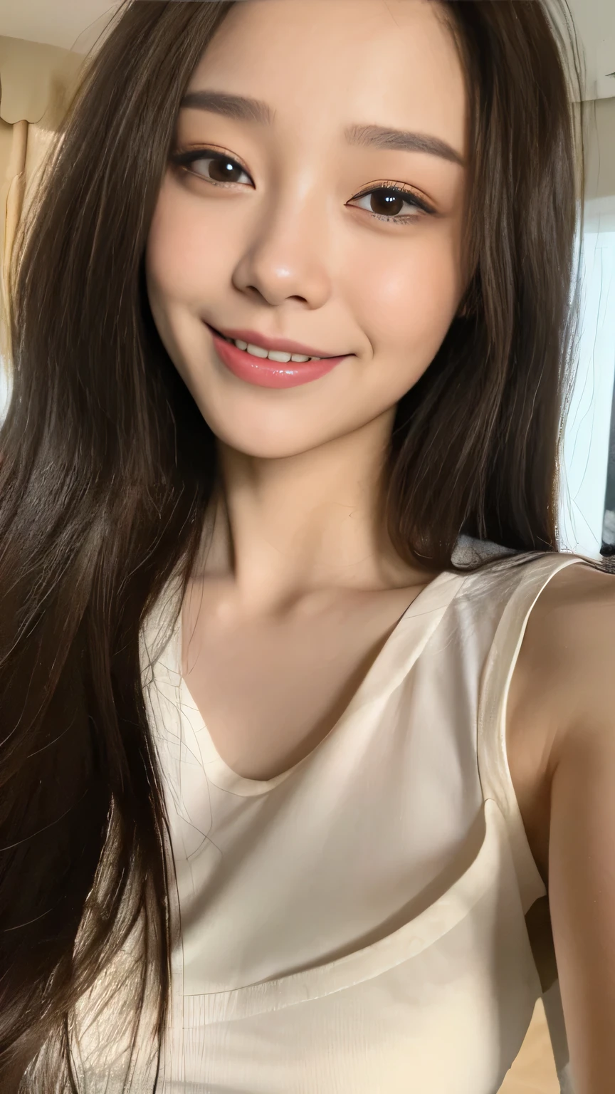 Full body angle、((highest quality, 8K, masterpiece:1.3)), concentrated:1.2, Perfect body beauty:1.4, Hips:1.2, ((Delicate Hair)), (Colorful cross neck slim fit t-shirt for women、 :1.1) , ((highest quality、8K、masterpiece:1.3))、1 Girl、A sloppy smile、Esbian all over、Slim face、Big 、Beautiful woman、(Dark Brown Hair)、Long Hair、1.1、Flickering Valley、Detailed eyes、double eyelid、Blurred Background、超Slim face、Smile、Looking down、