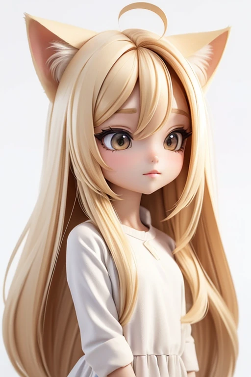straight hair,blonde hair,white background,long hair,simple background,solo,1 girl,Cat ear,face forward. head only,