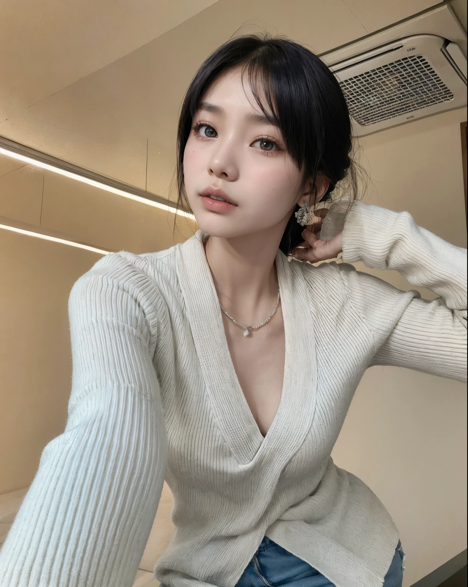 arafed asian woman with a white shirt and blue shorts, lalisa manobal, 18 years old, young cute wan asian face, with bangs, gemma chan beautiful girl, 1 8 yo, gorgeous chinese model, gorgeous young korean woman, beautiful asian girl, ayami koj ima, instagram model, neat hair with bangs, young asian girl