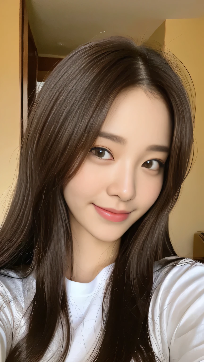 Full body angle、((highest quality, 8K, masterpiece:1.3)), concentrated:1.2, Perfect body beauty:1.4, Hips:1.2, ((Delicate Hair)), (Colorful cross neck slim fit t-shirt for women、 :1.1) , ((highest quality、8K、masterpiece:1.3))、1 Girl、A sloppy smile、Esbian all over、Slim face、Big 、Beautiful woman、(Dark Brown Hair)、Long Hair、1.1、Flickering Valley、Detailed eyes、double eyelid、Blurred Background、超Slim face、Smile、Looking down、