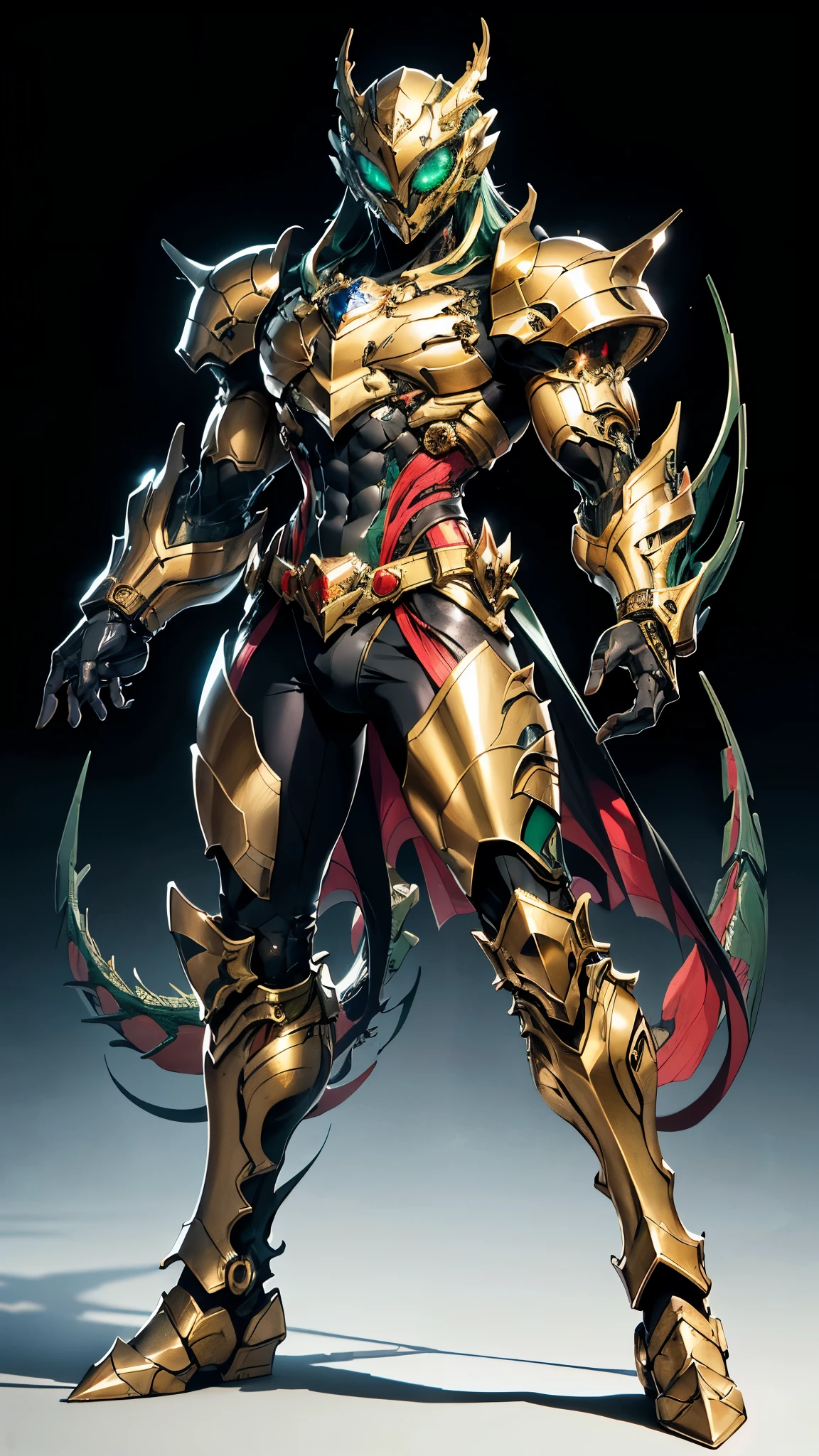 A man wearing a full-face helmet, a fantasy-style biotech armored combat suit, green eyes, (a composite layered chest armor), fully enclosed shoulder guards, matching arm and leg guards, the belt is adorned with dragon claw grasping orbs, (primarily black with red accents), the design balances heavy with agility, a high-tech bio-mecha armor, (Dynastinae concept Armor, stand on the top of a skyscraper in a futuristic sci-fi city), this character embodies a finely crafted fantasy-surreal style armored hero in anime style, exquisite and mature manga art style, (element, plasma, energy, the armor glows), ((male:1.5)), metallic, real texture material, dramatic, high definition, best quality, highres, ultra-detailed, ultra-fine painting, extremely delicate, professional, perfect body proportions, golden ratio, anatomically correct, symmetrical face, extremely detailed eyes and face, high quality eyes, creativity, RAW photo, UHD, 32k, Natural light, cinematic lighting, masterpiece-anatomy-perfect, masterpiece:1.5