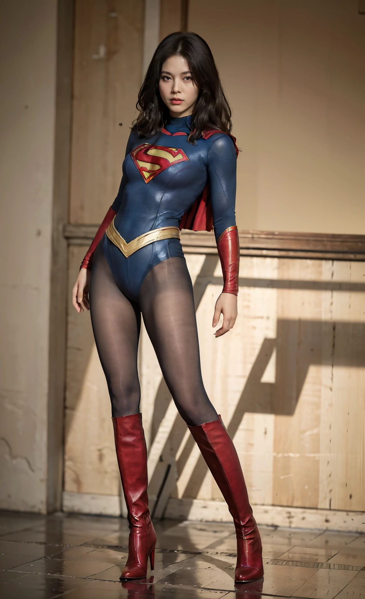 No background、(((Beautiful legs in black tights.)))、(((Legally express the beauty of your smile)))、((((Make the most of your original images)))、(((Supergirl Costume)))、(((ボディにフィットしたSupergirl Costume)))、(((Beautiful Hair)))、(((Smiles and winks)))、(((Please wear black tights....、Wear red boots)))、((Best image quality、8k))、((highest quality、8k、masterpiece:1.3))、(((Preserve background )))、Sharp focus:1.2、Beautiful woman with perfect figure:1.4、Slim Abs:1.2、Wet body:1.5、Highly detailed face and skin texture、8k