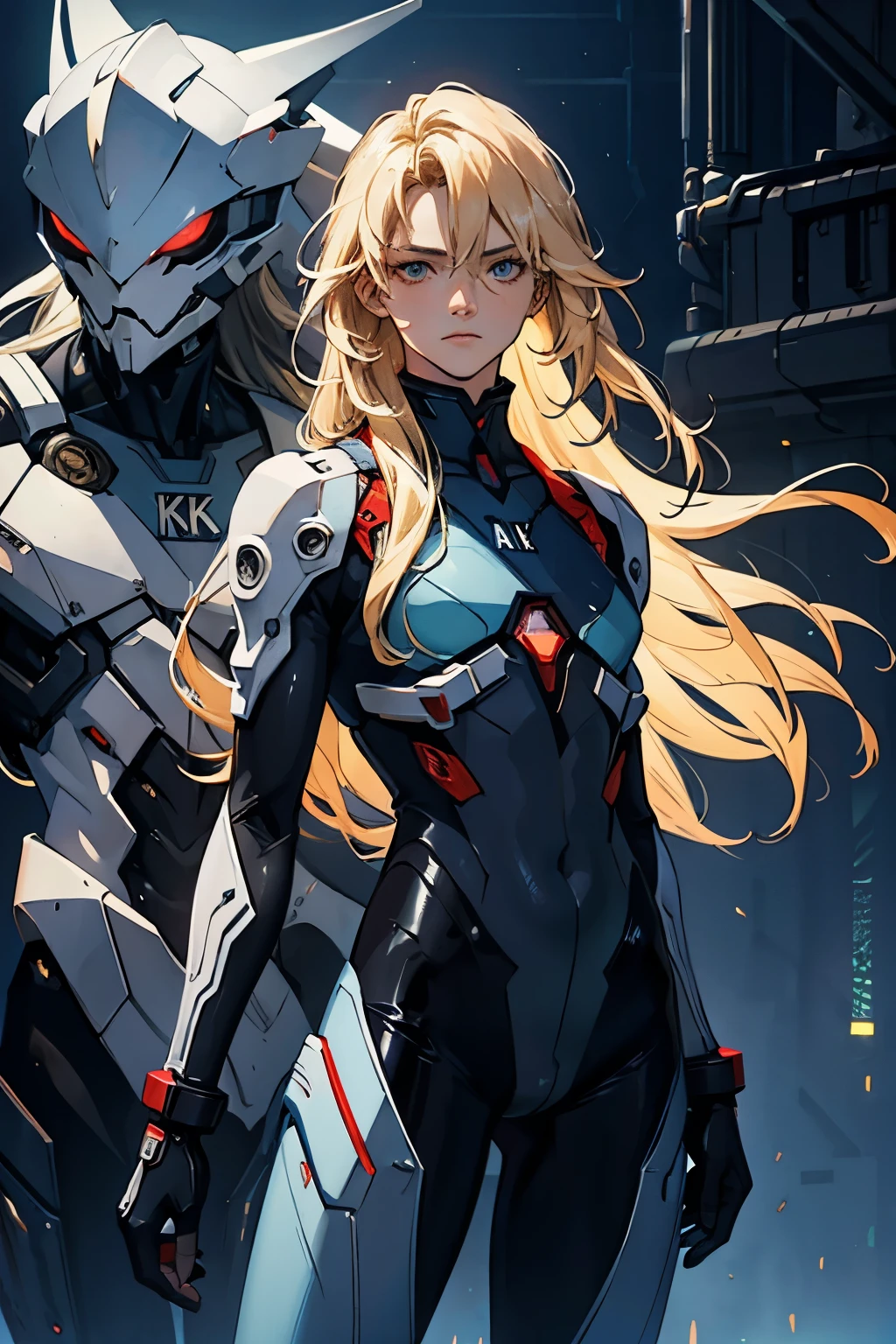 (a teenage boy with) toned body, (wearing) skin-tight bodysuit (with a) black suit, (having) semi-long blonde hair. (Create a) sci-fi, (and) anime (inspired) artwork with the essence of Evangelion. Add (in) a catsuit (to enhance) the futuristic vibe. (Emphasize the) bulge (on the character to highlight his masculinity). (Portray the) young man, (who is a) teenager. (Ensure the) best quality, (4k, 8k, highres, masterpiece:1.2), (with an) ultra-detailed, (realistic, photorealistic, photo-realistic:1.37) effect. (Use) vivid colors to enhance the image. (Create) sharp focus with (a) physically-based rendering that showcases extreme detail. (Highlight the) sci-fi theme with studio lighting and add a touch of bokeh (to create) a visually stunning scene.