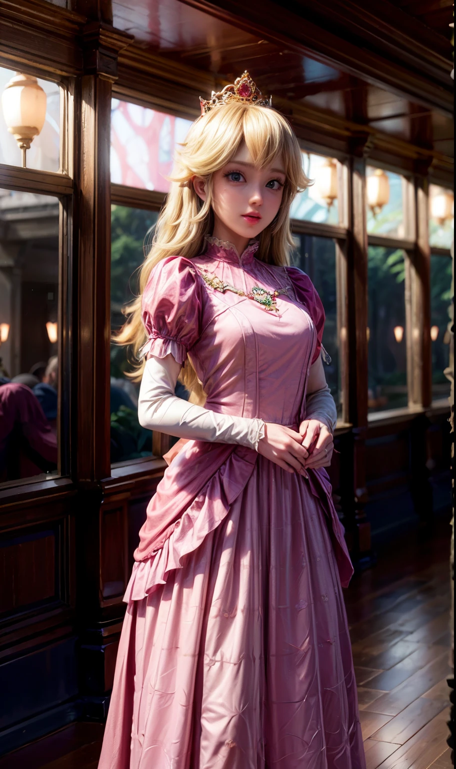 Absurd, One girl,Mid-chest, Star Eye, (Princess Peach), blush, (Realistic:1.5), (blue eyes:0.8), (masterpiece, Extremely detailed CG unity 8k wallpaper, highest quality, High resolution:1.2), (Ultra_detailed, 超High resolution:1.2), (Pixiv:1.3), Perfect lighting, clear, (One girl:1.4), (beautiful girl:1.2), View your viewers, Unreal Engine, Side light, Perfect Face, detailed face, bangs, Perfect body, Beautiful Eyes, Pretty face, (Light Skin:1.4), Idol, Ulzzang-6500-v1.1, city, (8K,RAW Photos),(Best Quality),(Masterpiece Loose),(Realistic,)(写実的でRealistic),(High resolution),Hyper Detail,(Gentel Realism:1.1),Beautiful Face, (1 Female:1.1),High resolution), (8k), (非常にdetailed), (4K), (Pixiv), Perfect Face, Beautiful eyes and face, (highest quality), (非常にdetailed), detailedな顔と目, (alone), Textured skin, Absurd, High resolution,