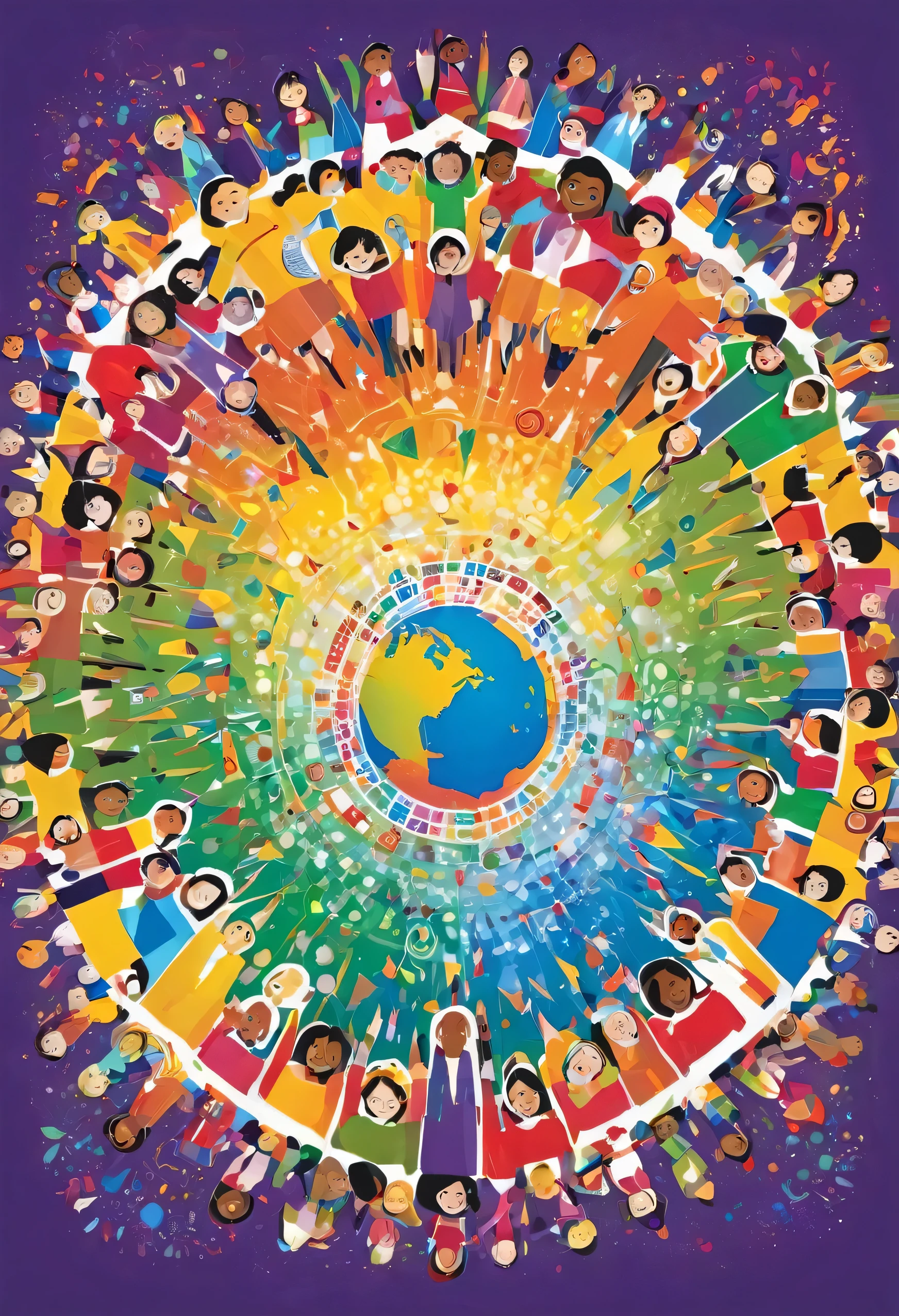 Claro, Here you have a description to make the congress poster "Todos Somos Inclusivos":

El cartel del congreso "Todos Somos Inclusivos" It is a visual representation of diversity, collaboration and commitment to inclusion in the educational and work environment. En el centro del cartel, se encuentra el logo del evento, which consists of an image that symbolizes the union of people of different ages and backgrounds, as children, padres, profesores y directivos, forming a united circle. Alrededor del logo, Images are shown that represent the main themes of the congress, como libros, pencils, manos entrelazadas, accessibility symbols and people working together. The background of the poster is full of bright and vibrant colors that transmit energy, optimism and joy. Besides, the poster includes key information about the event, como la fecha, The location, la agenda y los detalles de contacto. En resumen, el cartel del congreso "Todos Somos Inclusivos" is a visually attractive and meaningful invitation to participate in an event dedicated to promoting inclusion and equal opportunities for all.