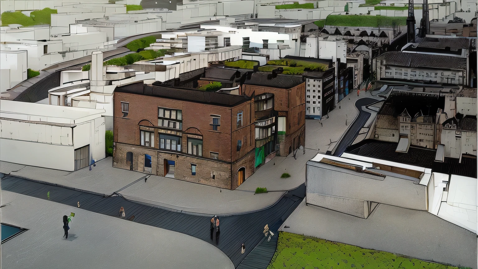 Rendering a city with many buildings and green roofs, Artist's impression, Artist's impression, Artist's impression, a Digital Renderinging, Architectural Visualization, Complex 3D Rendering, Complex 3D Rendering, perspective, Architectural Rendering, Detailed rendering, 3D Rendering Model, Digital Rendering, Digital Model, Rendered 3d model, Final Render, architectural rendering