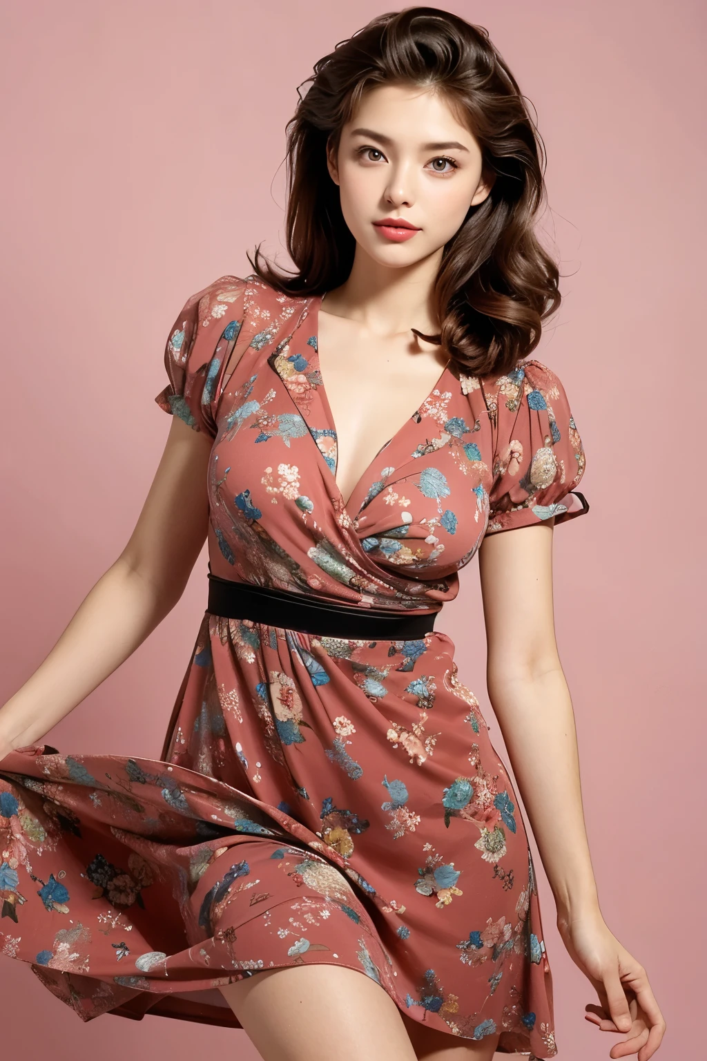 As model, background as is, Beautiful woman in 90s retro dress, random pose,