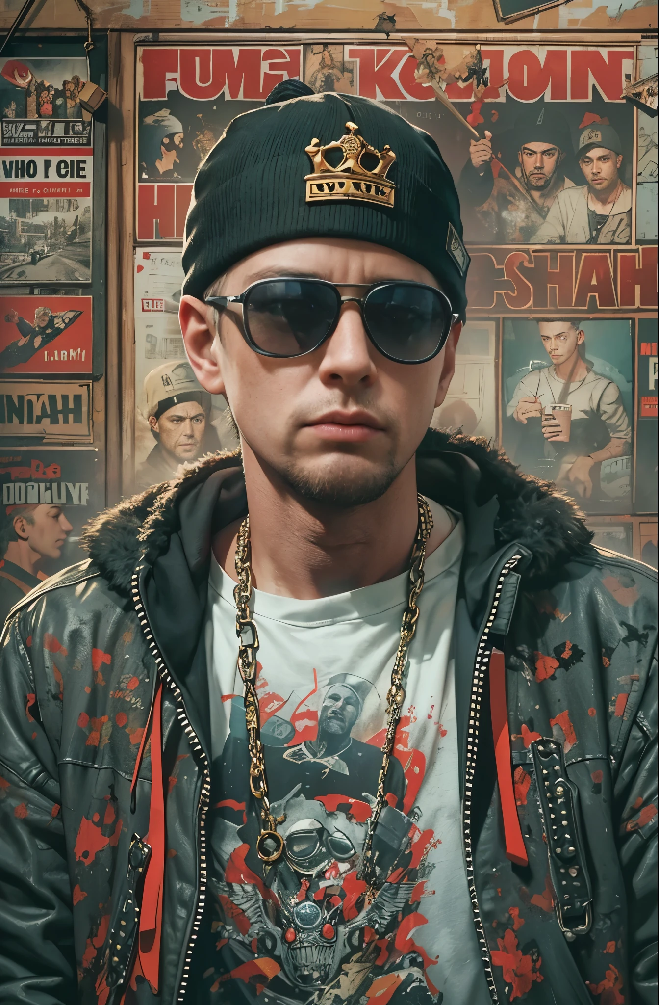Painting of a white man wearing sunglasses, monochrome, Dark Background, Knitted hat, Glory and failure, Cigarette in mouth, Eminem, King of Hip Hop, Charismatic Rapper, lose youqself, Award-winning films, top 6 best movie ever imdb list, imdb, 0 0 second movies, promotional Movie Posters, chris nolan movies, Movie Posters promo, Movie Posters, bestselling Movie Posters, top 6 worst movie ever imdb list, Eminem, Promoting the film, Cool Street Fashion, King of the Streets, Check it out, Ultra-detailed paintings inspired by Wow, Art Station Trends, Fantasy art, A complex mess, The art of hitting, Wallop Art, Wow |, Wallop Style, Beautiful character drawings, Urop's painting style, Wow | The buds of art, Unparalleled Beauty Tumbler, Figurative art, Intense oil painting, Detailed monochrome art, Surreal, Avant-garde pop art, Beautiful and expressive paintings, Beautiful artwork illustration, Very dark tones, wonderful, Super Cool Guy, masterpiece, highest quality, Official Art, Men only, Sharp contours, Best Shot, Vector art, Dark Design, Close-up
