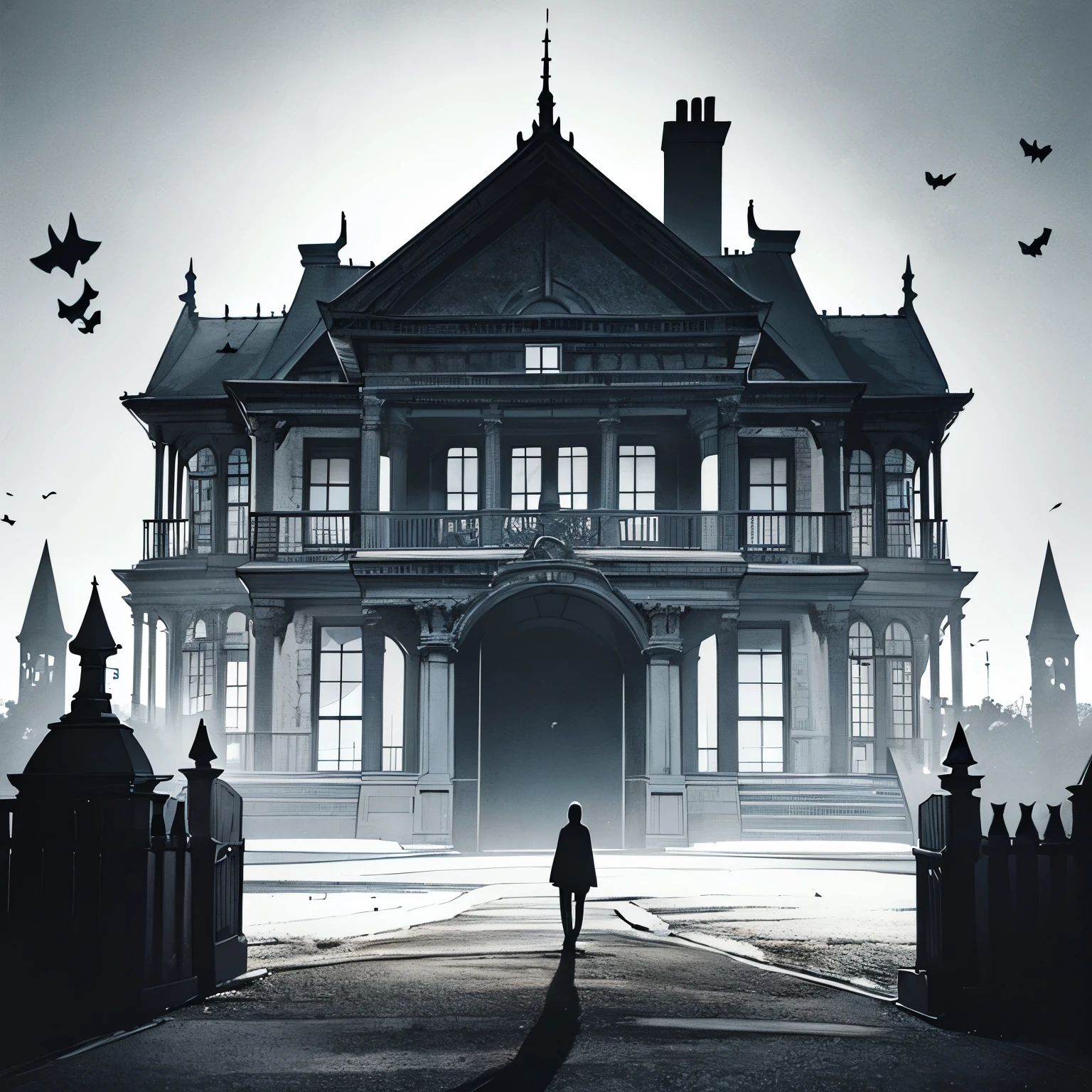 A book cover of "Welcome to the Dark House." It might feature a dark, ominous house looming in the background, with shadows creeping out from its windows. In the foreground, there could be silhouettes of characters, hinting at the suspenseful atmosphere of the book. The title might be written in bold, eerie font, adding to the mysterious vibe.