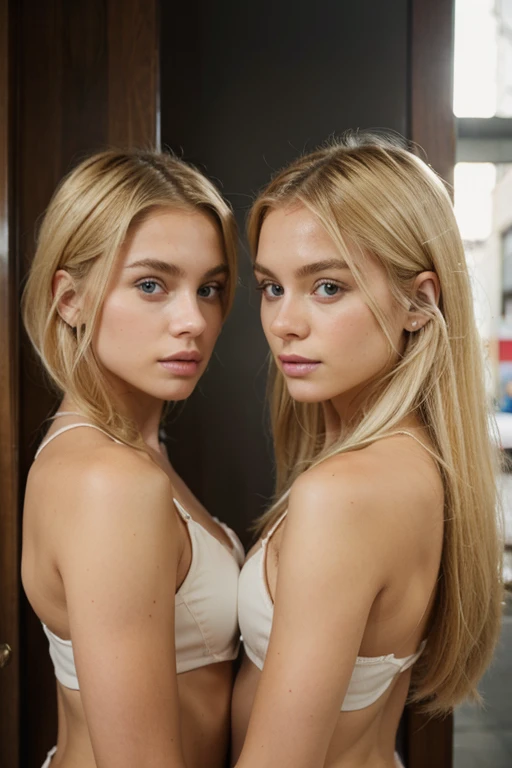 Identical twins with blonde hair