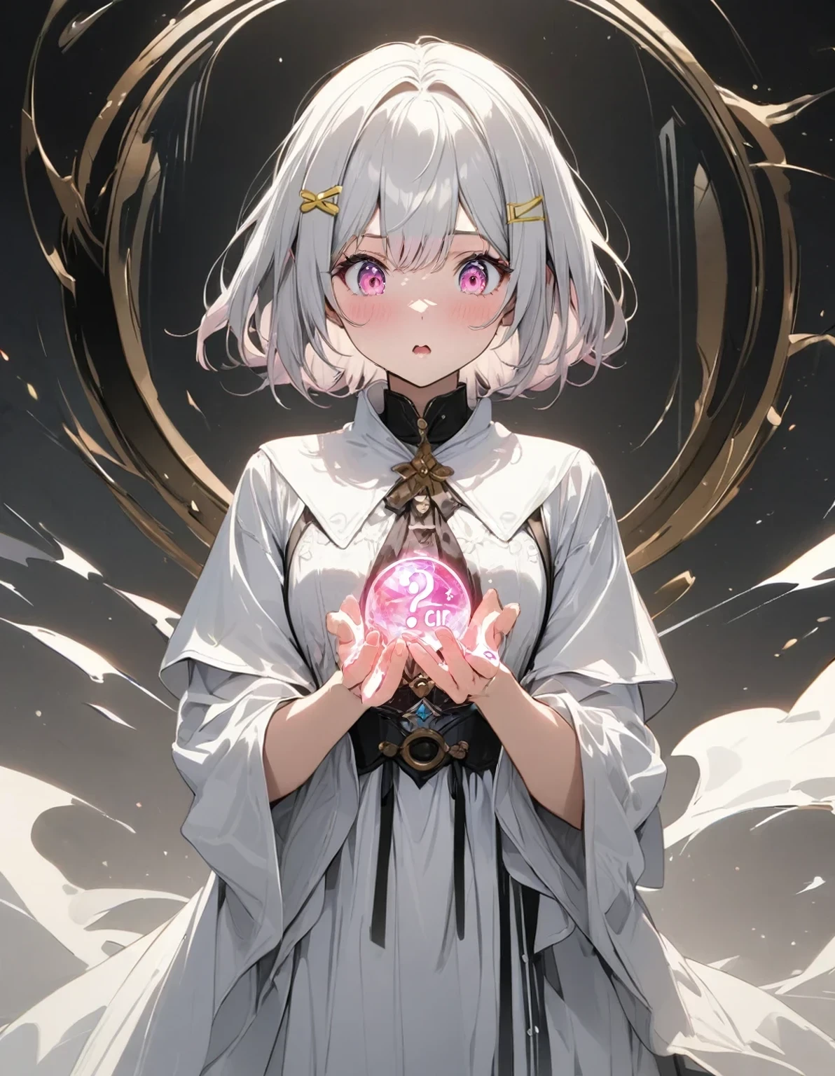Shiny pink eyes,Surprise expression、Look down、(masterpiece)、(absurdres)、(ultra detailed)、(8K)、(viewtifull detailed)、