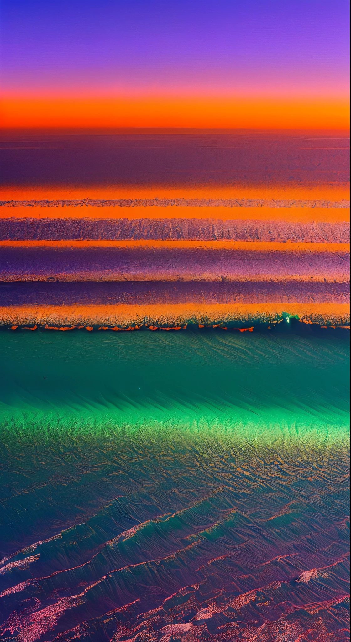 (masterpiece, highest quality:1.4), Cinematic Light, colorful, High Contrast, neon, null, sunlight, null間, Beach, Wave, unmanned, Vast landscape photography, (a view from below that shows the null above and the sea below use a lot of purple and orange, detailed, Anime style with warm colors and vivid Japan  