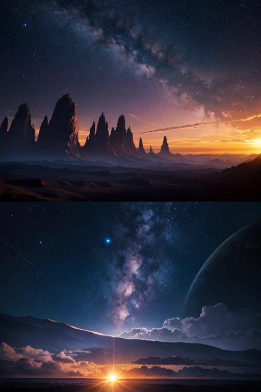 Distant planet, more suns, beautiful magical skies, stunning landscape, gorgeous light