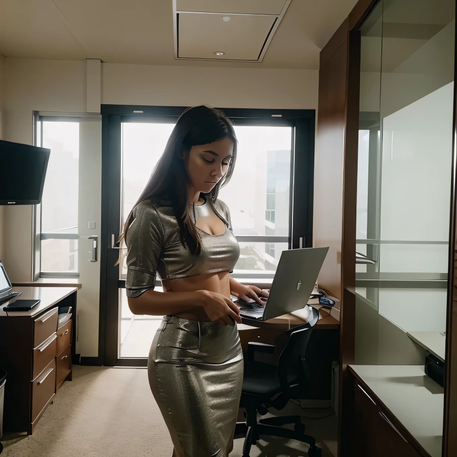 Me inside a spacious and luxurious office doing my job on my laptop