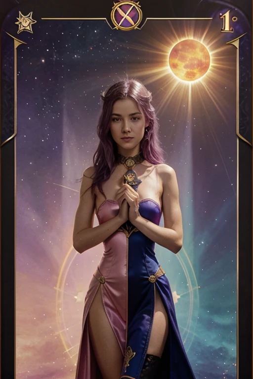 arcane tarot card the sun, lilac and pink