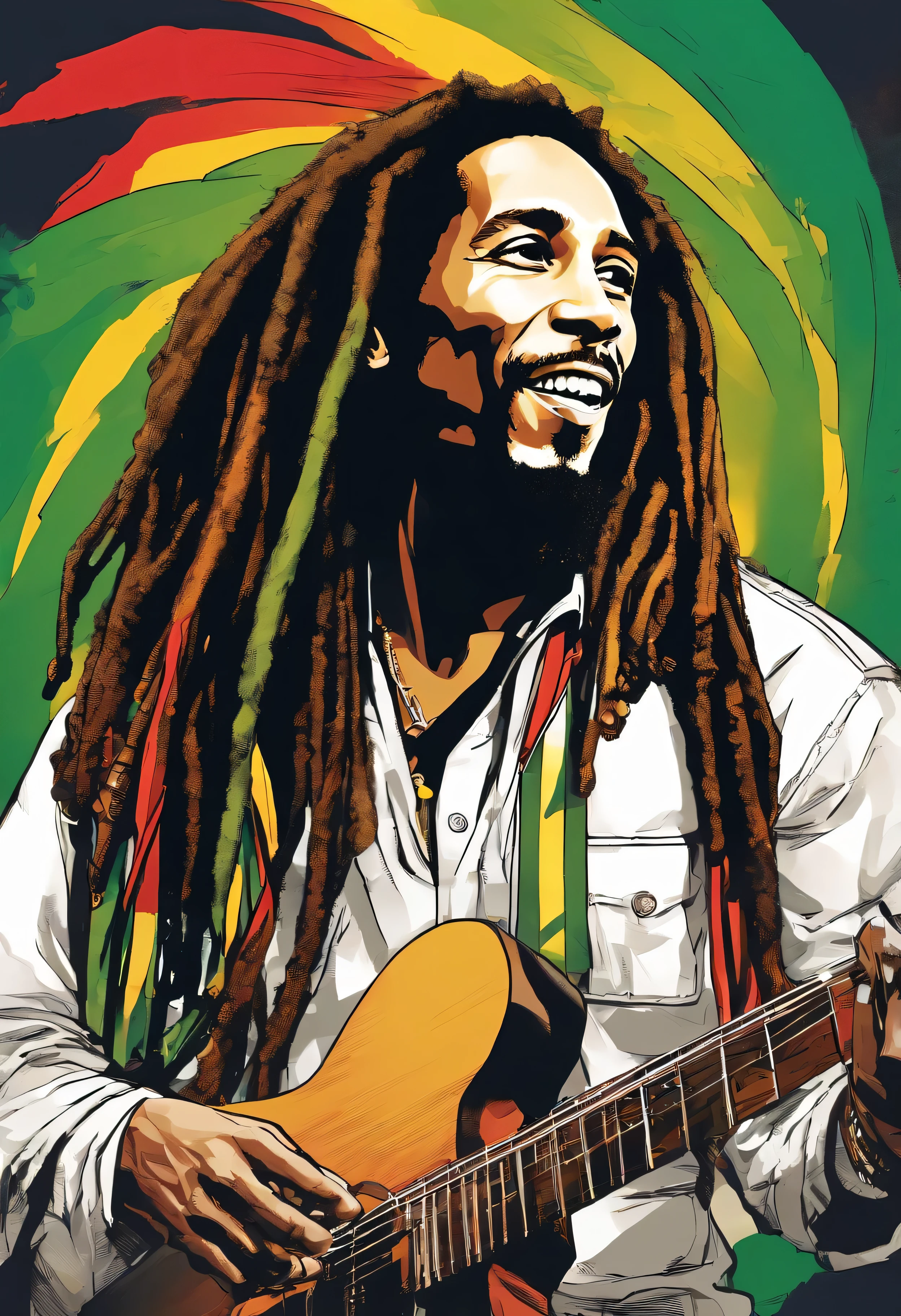 Generate an artistic representation of Bob Marley with a modern twist
