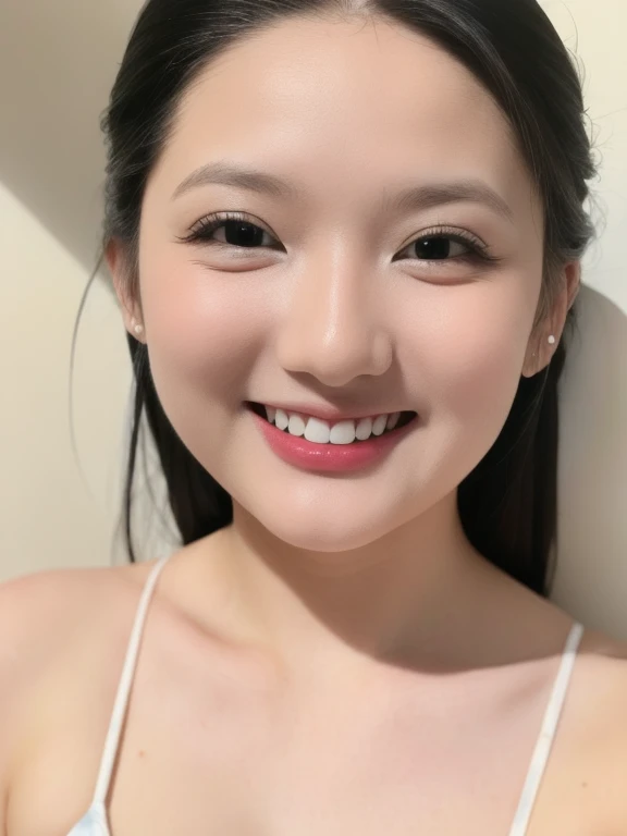 (realistic、masterpiece、Best Quality、8K、highres、high resolution:1.3)、1 girl、smile, Huge breasts、white bikini、pale white skin、looking at viewers、super fine face and eyes、long hair、indoor、 upper body、