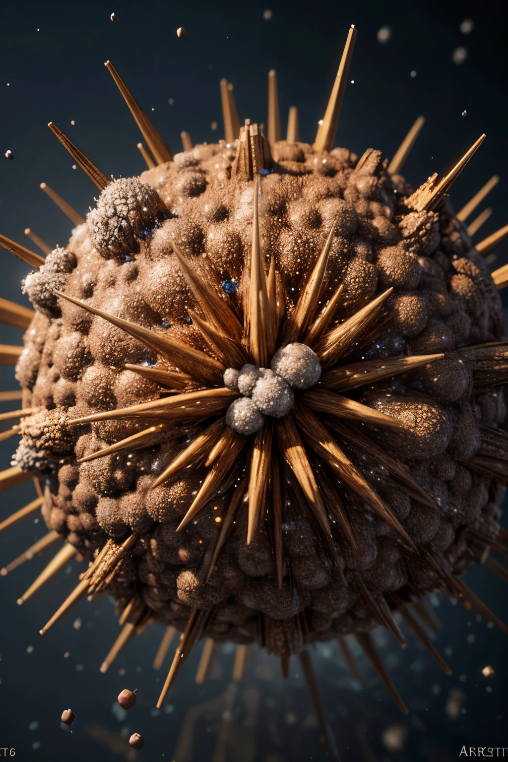 A detailed 3D rendering of a virus particle, with its protein coat and genetic material, illustrating the microscopic world of infectious agents. --ar 16:9