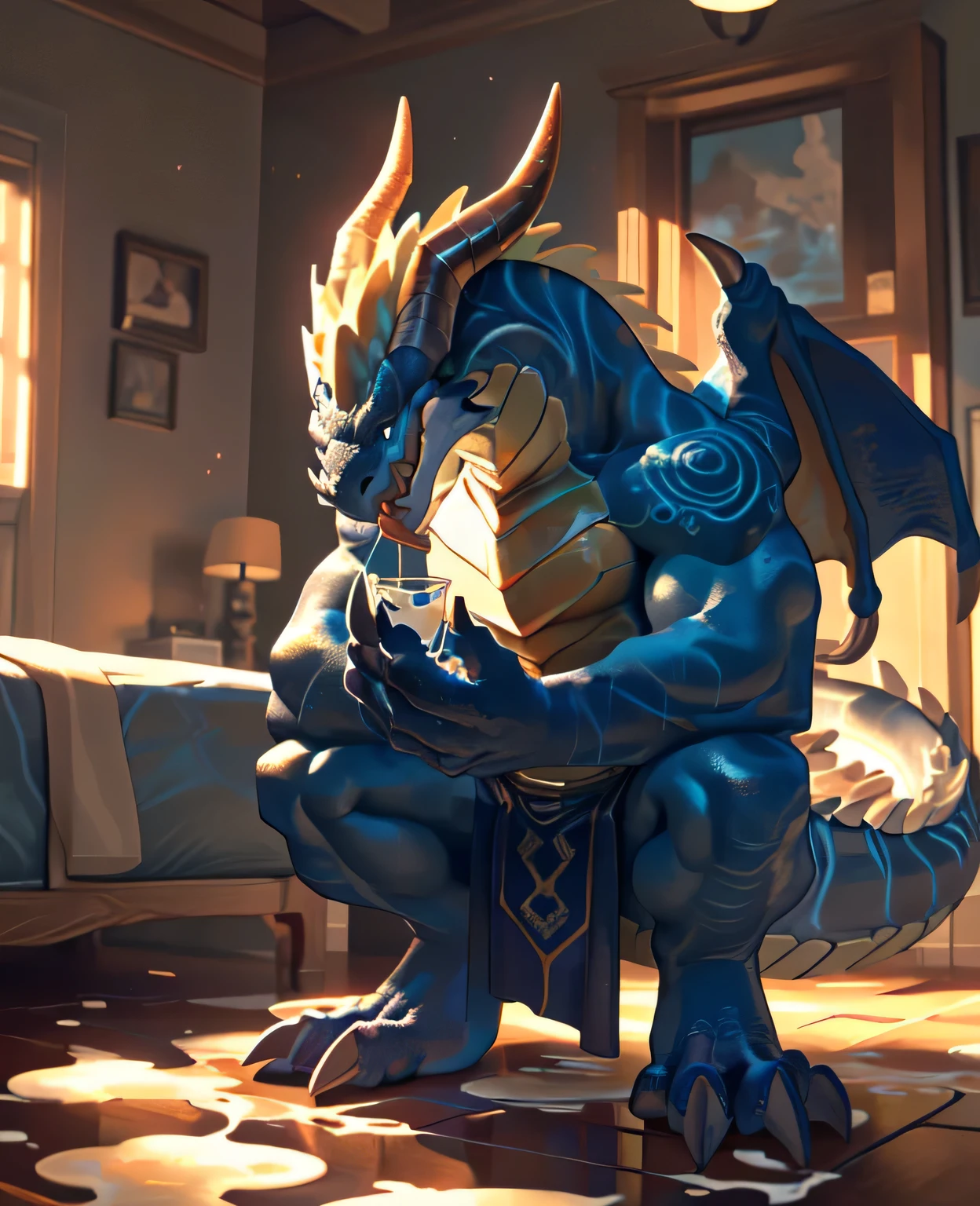 alone, ((little fur, Scailed body, scales, scaly skin)), detailed scales, Detailed face, delicate Eye, dynamic poses, (super detailed), sharp focus, genji, Eye, scaly, (black scales:1.5), human nature (black dragon), male, middle aged, black belly,Strengthens pectoral muscles,((Scaly deep dark dragon))), ((endomorph body type:0.4)), ((Closed dragon wings)) not too fat, ((Huge body))rest, Hotel room background ((exposed breasts, )), ultra Detailed face, high detail, high quality, (best quality,4K,8k,High resolution,masterpiece:1.2), (distance: half distant), author:Takemoto Arashi, By Kulplant, author:ghost of emptiness, From raccoon21, Smile, (whole body:1.4), looking at the audience,from the front, eternal, close up portrait, indoorHigh resolution, Support your abdomen with your hands,Detailed hands (large penis) (penis erected) (haired big penis) (nsfw) (no clothes) ((deep black skin tone)) ((huge endomorph body:0.4))
