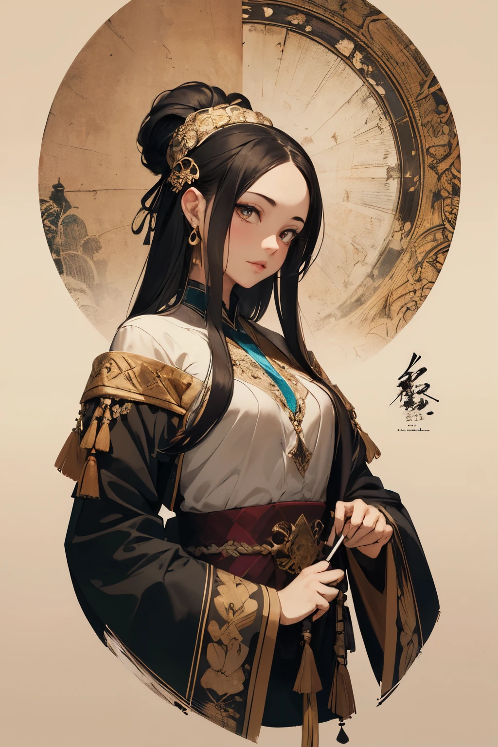 Absurd, High resolution, Ultra-detailed, (One Girl:1.3), Design images featuring beautiful calligraphy, With expressive characters, Blessed Prosperity, A sense of craftsmanship and technique