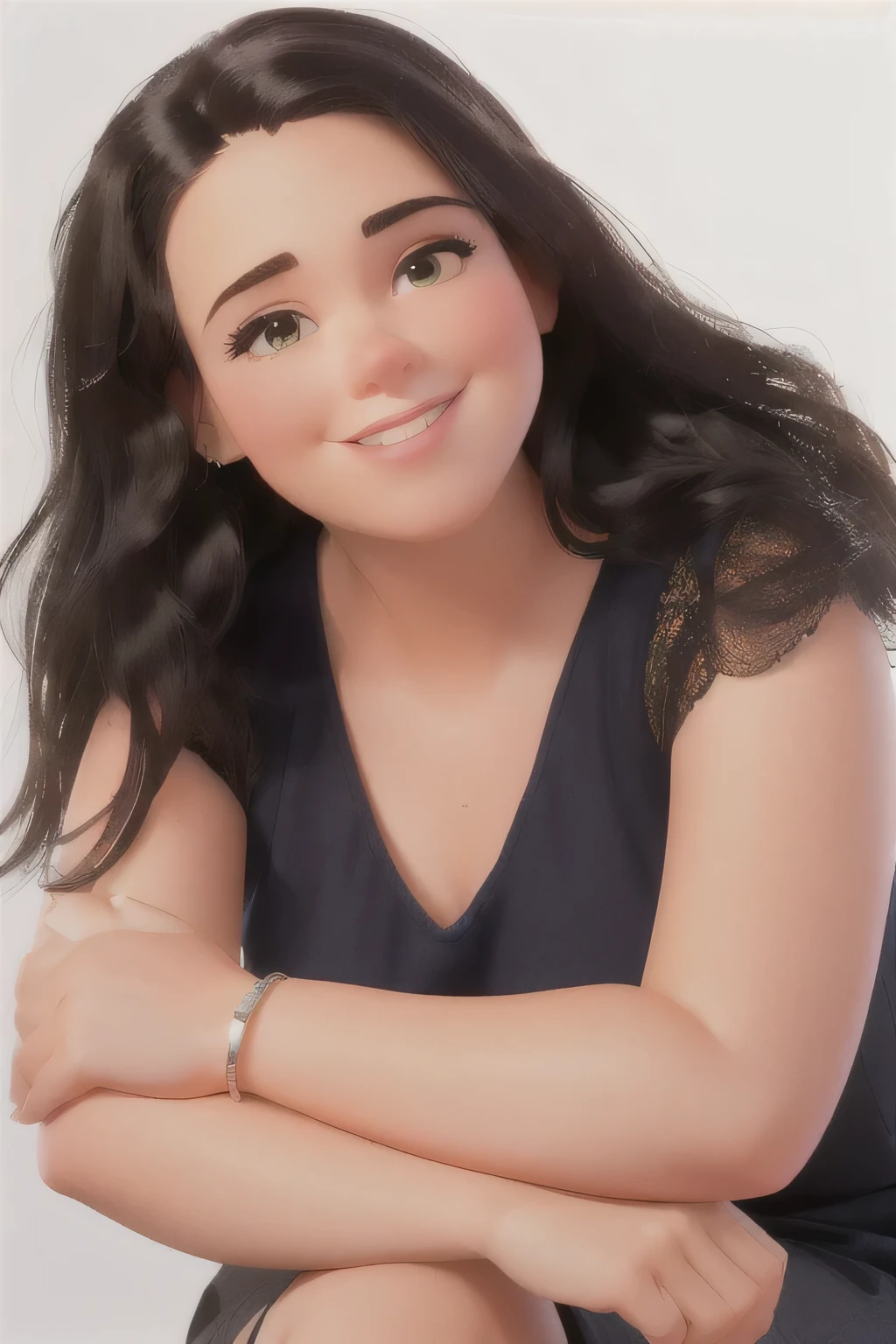 There is a pixar-style woman sitting on a stool with her arms crossed, foto de retrato, imagem de perfil, headshot, malika favre, studio portrait photo, foto de retrato profissionalgraph, foto de retrato profissional, Alanis Guillen, headshotgraph, Sandra Chevier, close-up studio photo, tiro de glamour, studio fotografia de retrato, fotografia de perfil, Foto de retrato em close, fotografia de retrato