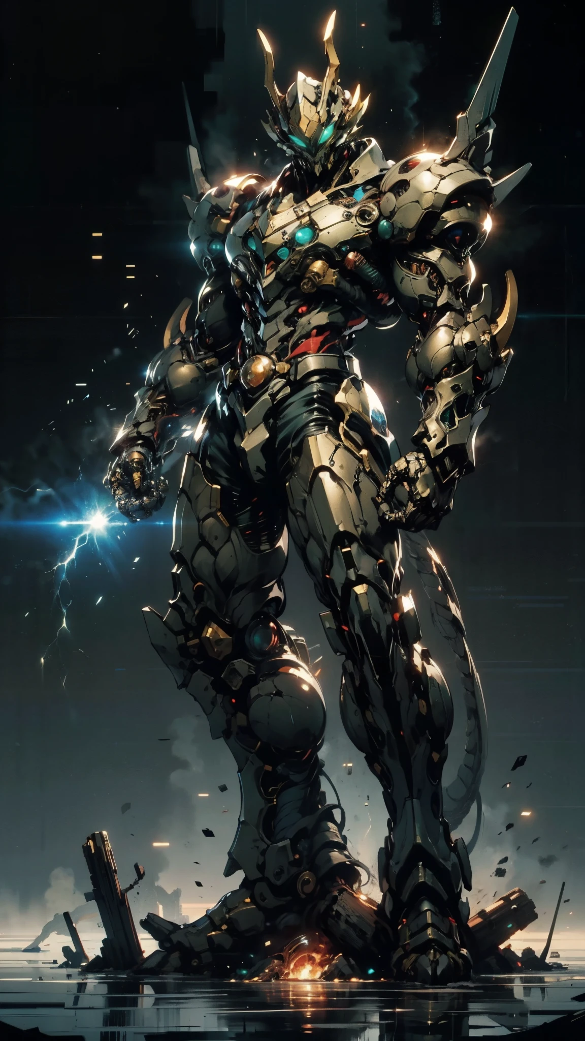A man wearing a full-face helmet, a fantasy-style biotech armored combat suit, green eyes, (a composite layered chest armor), fully enclosed shoulder guards, matching arm and leg guards, the belt is adorned with dragon claw grasping orbs, (primarily black with red accents), the design balances heavy with agility, a high-tech bio-mecha armor, (lion concept Armor, stand on the top of a skyscraper in a futuristic sci-fi city), this character embodies a finely crafted fantasy-surreal style armored hero in anime style, exquisite and mature manga art style, (element, plasma, energy, the armor glows), ((male:1.5)), metallic, real texture material, dramatic, high definition, best quality, highres, ultra-detailed, ultra-fine painting, extremely delicate, professional, perfect body proportions, golden ratio, anatomically correct, symmetrical face, extremely detailed eyes and face, high quality eyes, creativity, RAW photo, UHD, 32k, Natural light, cinematic lighting, masterpiece-anatomy-perfect, masterpiece:1.5