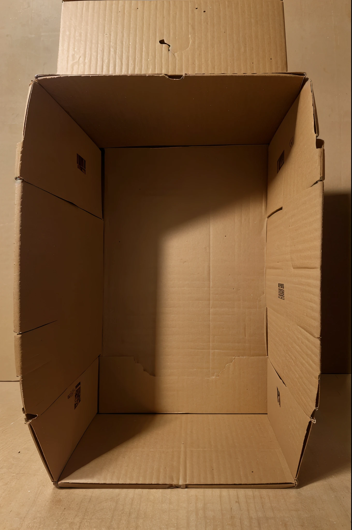 3d cardboard box image, with a small rectangle on the upper right side of the box, con fondo rojo claro. With centered title of name ONEBOX