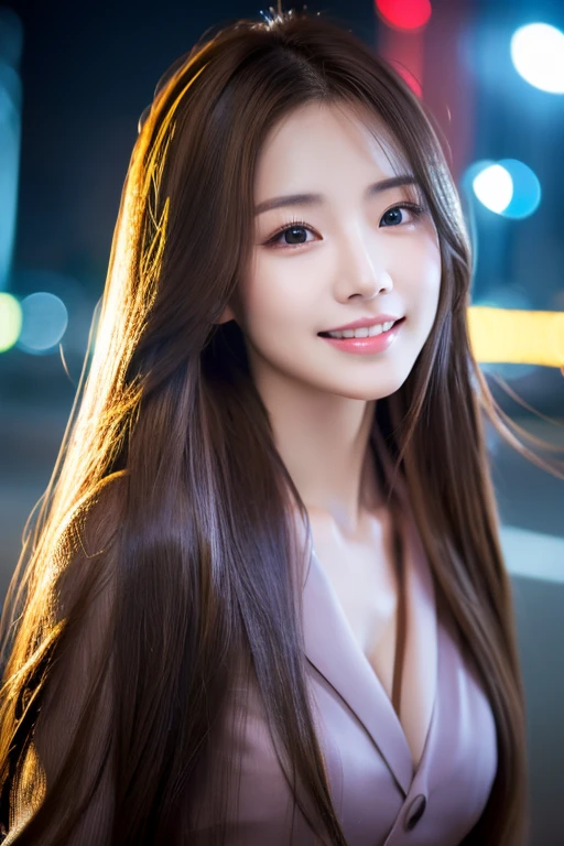 (masterpiece:1.3), (8k, Photorealistic, Raw photo, Best image quality: 1.4), Korean Idols、(Long Hairstyles:1.2)、Cleavage:1.2、Super detailed face、Attention to detail、double eyelid、Put your chest together、Sharp focus:1.3、Beautiful woman:1.4、Light brown hair、highest quality、masterpiece、超A high resolution、(Photorealistic:1.4)、Highly detailed and professionally lit smile、thin、China dress、Serious expression、Deadly position、Scenery of the city、No logo