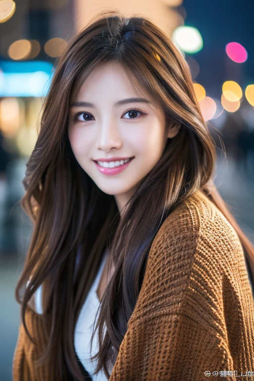 (masterpiece:1.3), (8k, Photorealistic, Raw photo, Best image quality: 1.4), Korean Idols、(Long Hairstyles:1.2)、girlfriend on date、Cleavage:1.2、Super detailed face、Attention to detail、double eyelid、Put your chest together、Sharp focus:1.5、Beautiful woman:1.4、Light brown hair、highest quality、masterpiece、超A high resolution、(Photorealistic:1.4)、Highly detailed and professionally lit smile、thin、loose knitwear、Serious expression、Deadly position、Winter cityscape、No logo