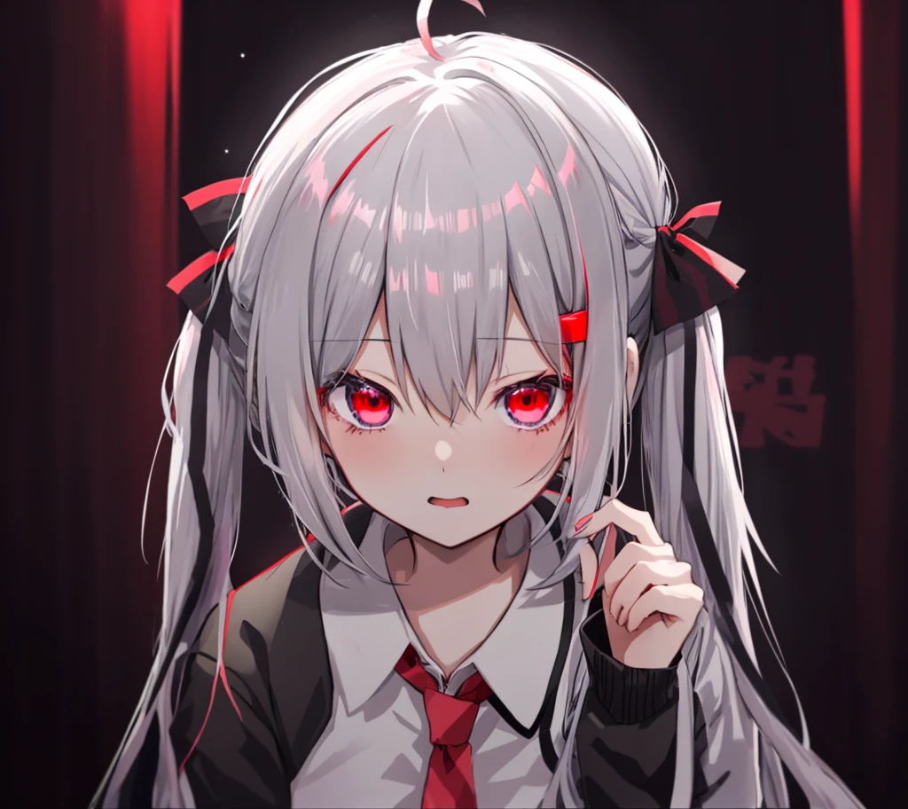 hatunemiku,ribon,red eye,suit,anime Gray Hairの女の子 and red eyes sitting in a car, gapmoe yandere, yandere, ギャップ萌えYandereグリムダーク, portrait ギャップ萌えYandereグリムダーク, yandere. expensive, Travel Udon Neinaba, Gray Hair, Gray Hairの, With glowing red eyes, Yandere, shikamimi, Gray Hairの女の子